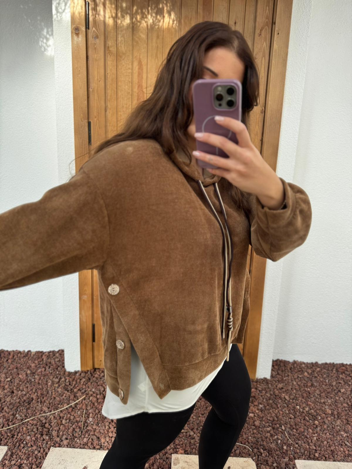 DÜĞME DETAY KADİFE SWEAT