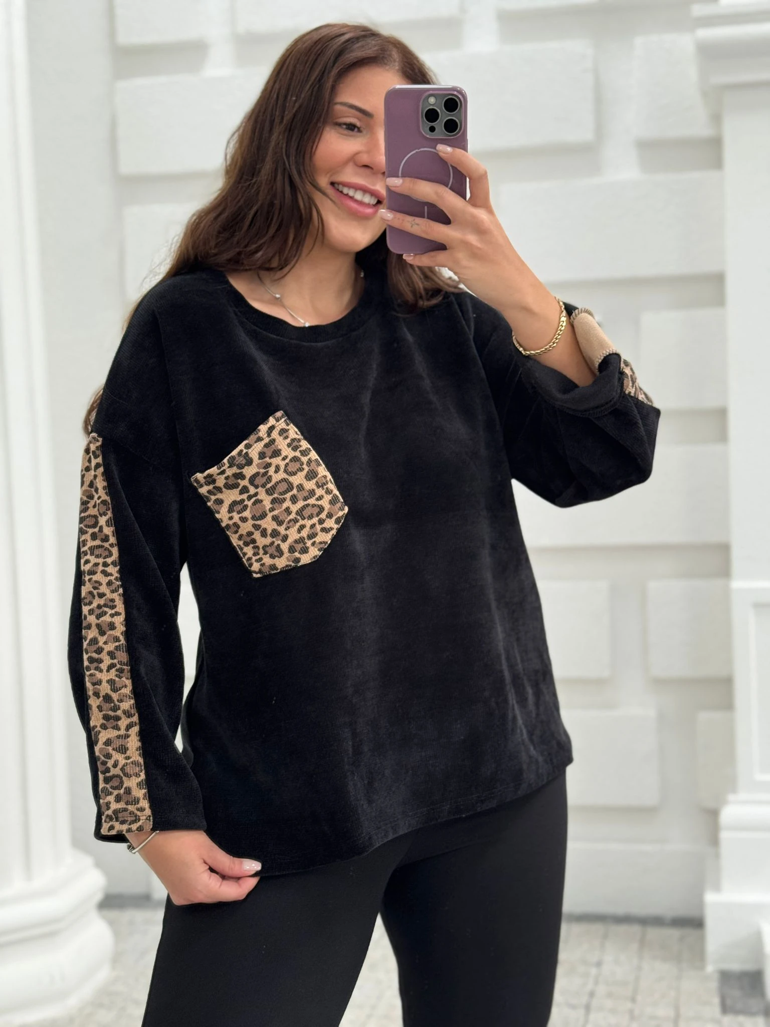 LEOPAR DESEN TEK CEPLİ BLUZ