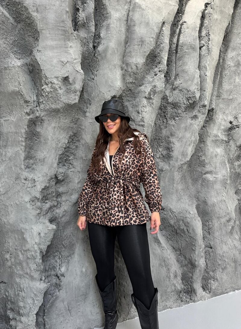 LEOPAR DESEN FERMUARLI YAĞMURLUK