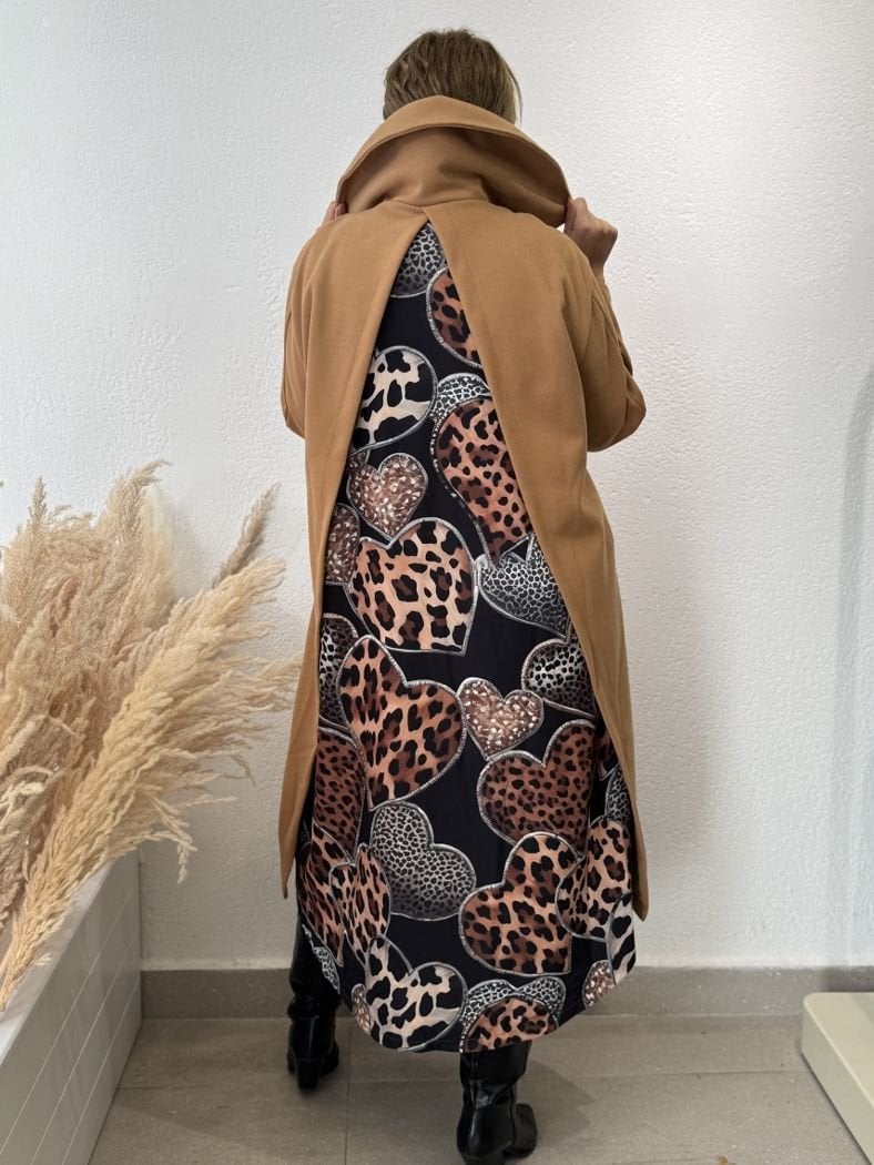 ARKASI LEOPAR DETAYLI KABAN