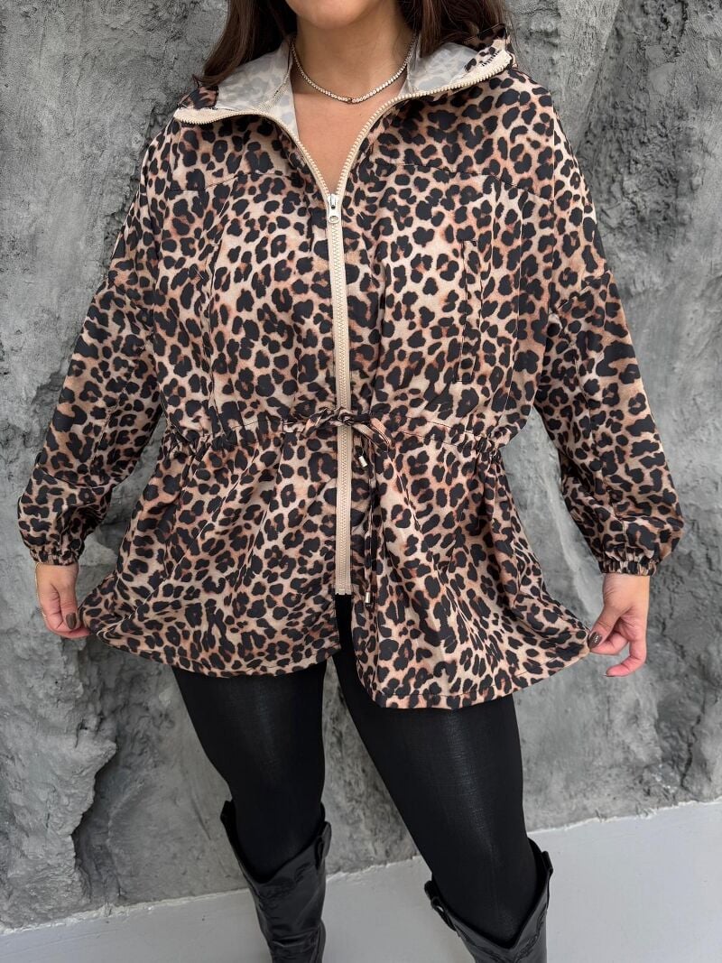 LEOPAR DESEN FERMUARLI YAĞMURLUK