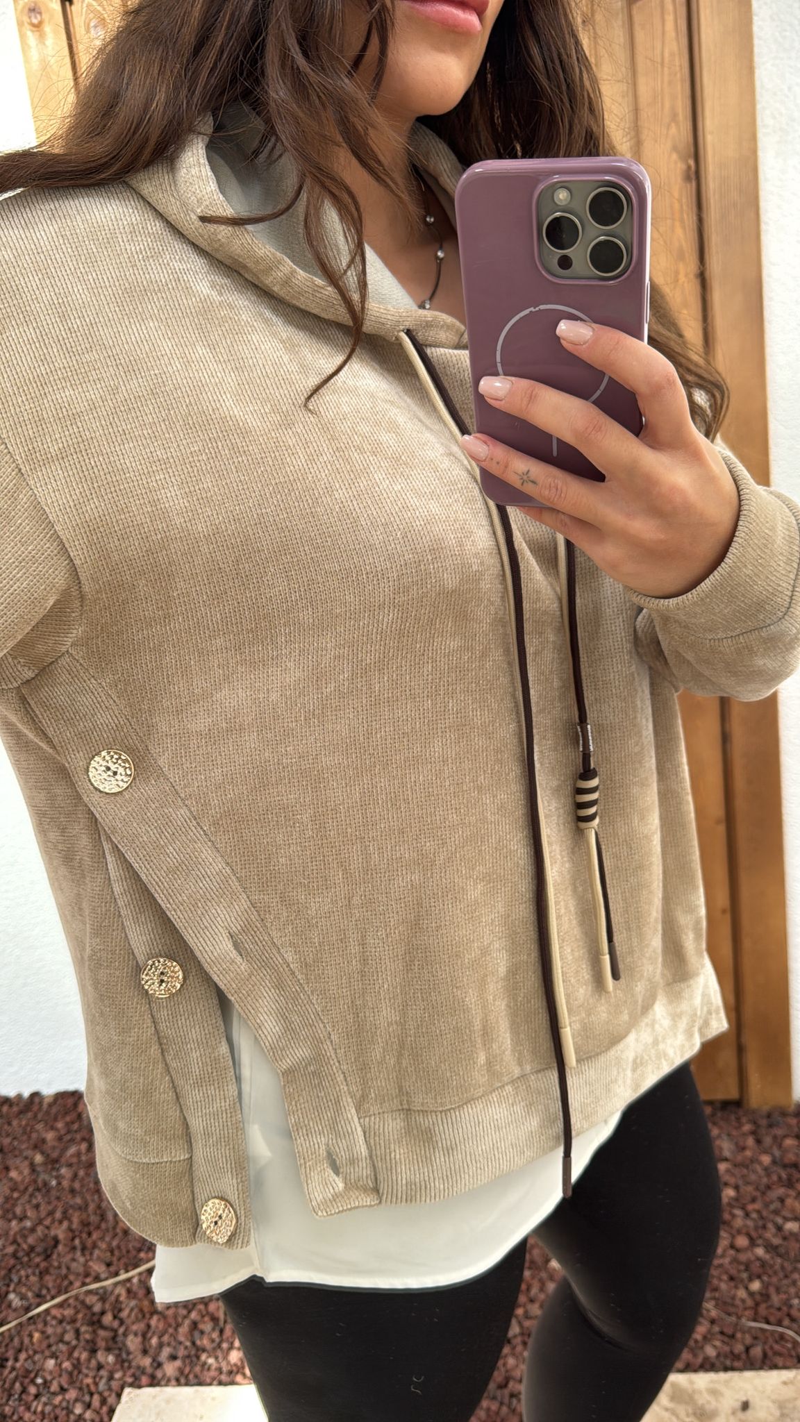 DÜĞME DETAY KADİFE SWEAT