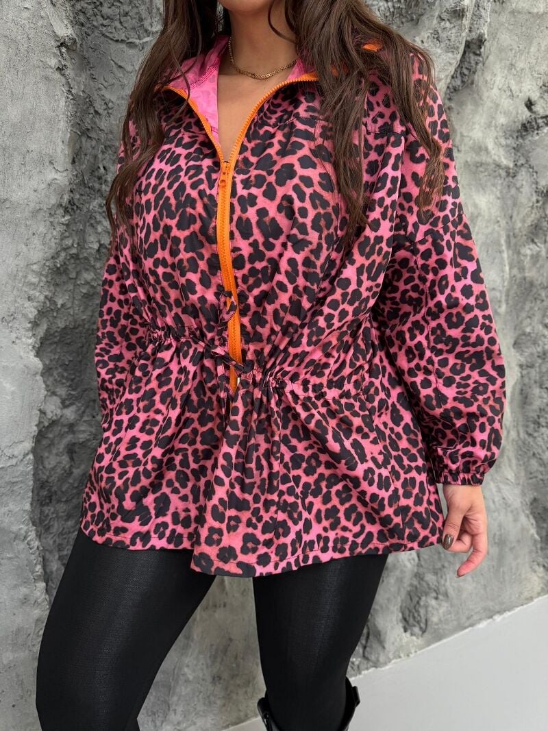 LEOPAR DESEN FERMUARLI YAĞMURLUK