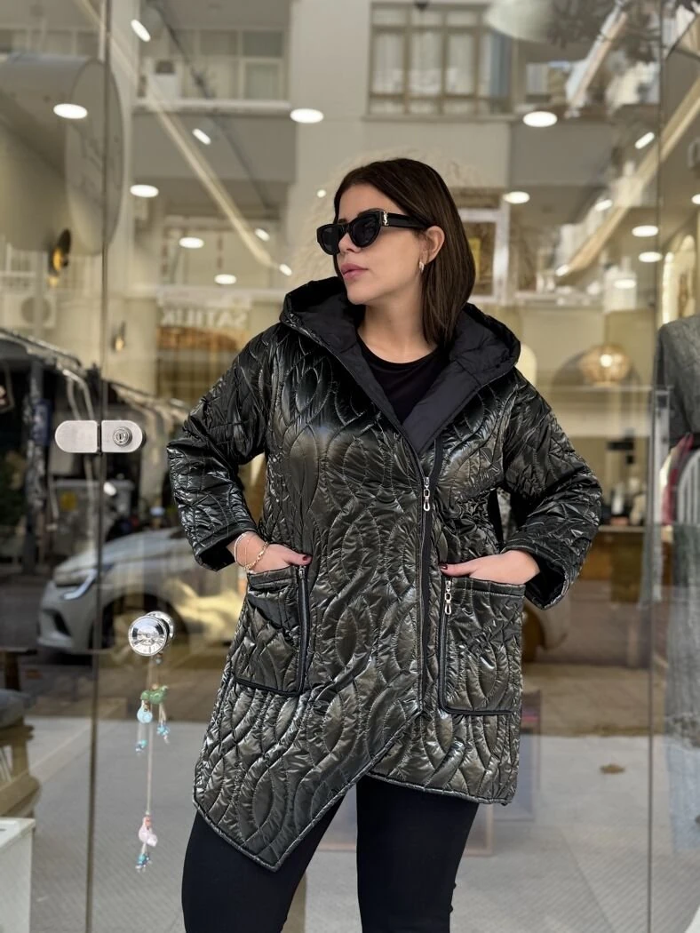 PARLAK KUMAŞ KEÇE ŞİŞME MONT