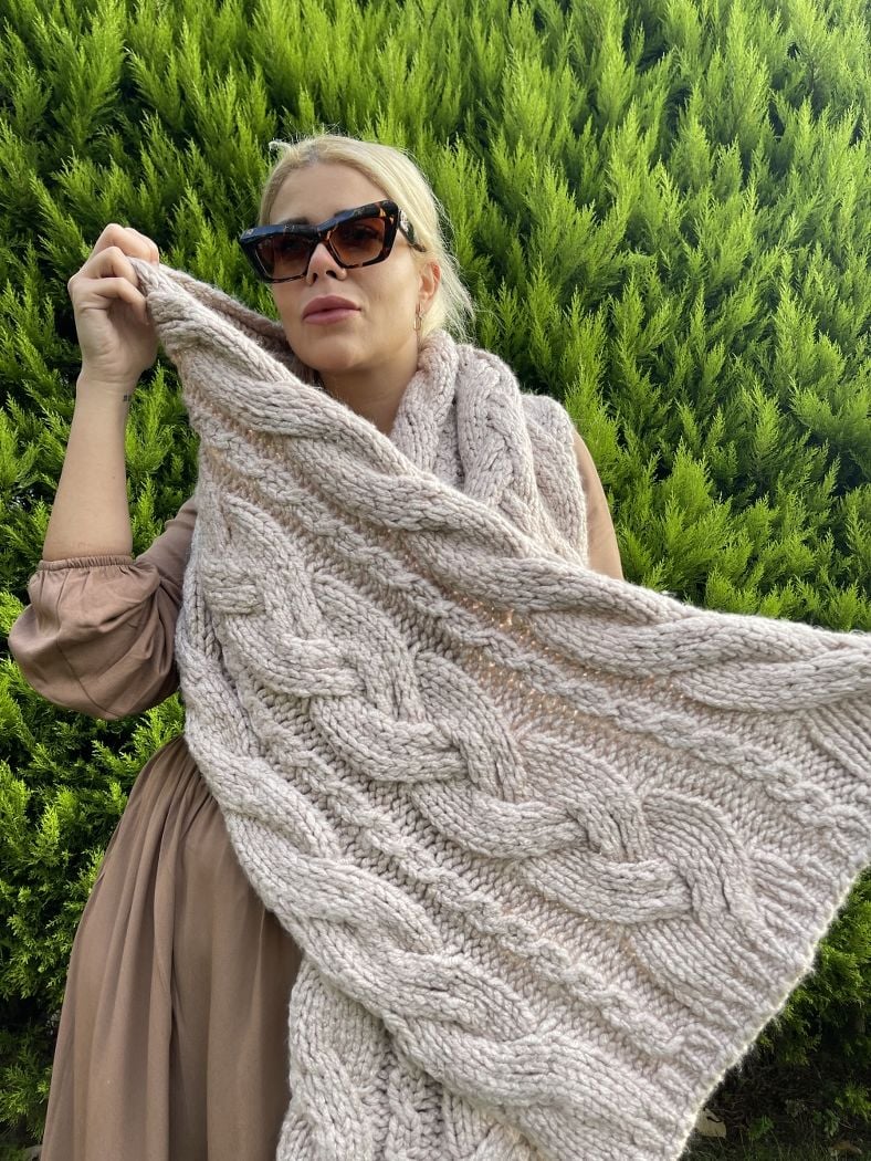 Taş rengi Örme Şal