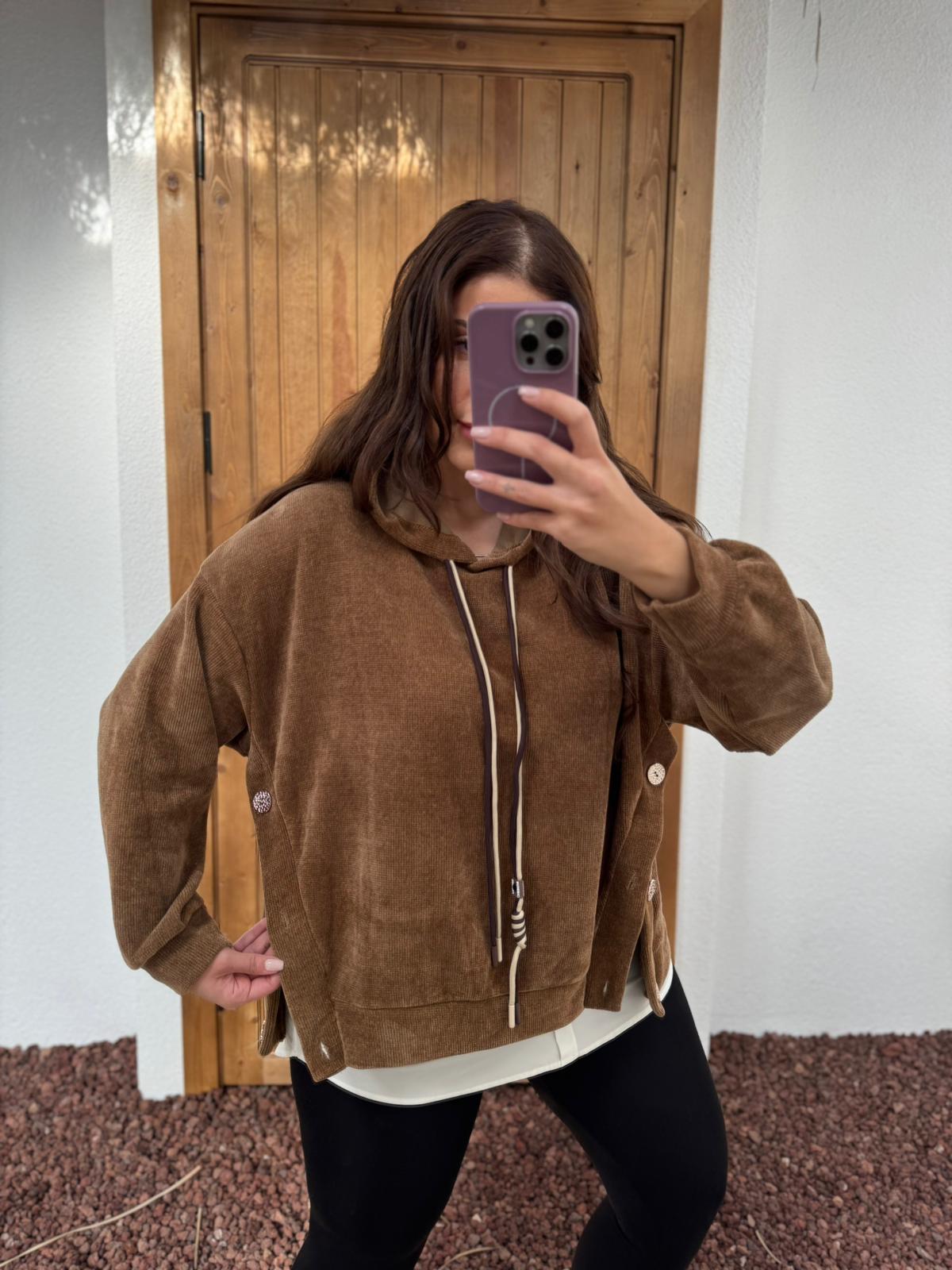 DÜĞME DETAY KADİFE SWEAT