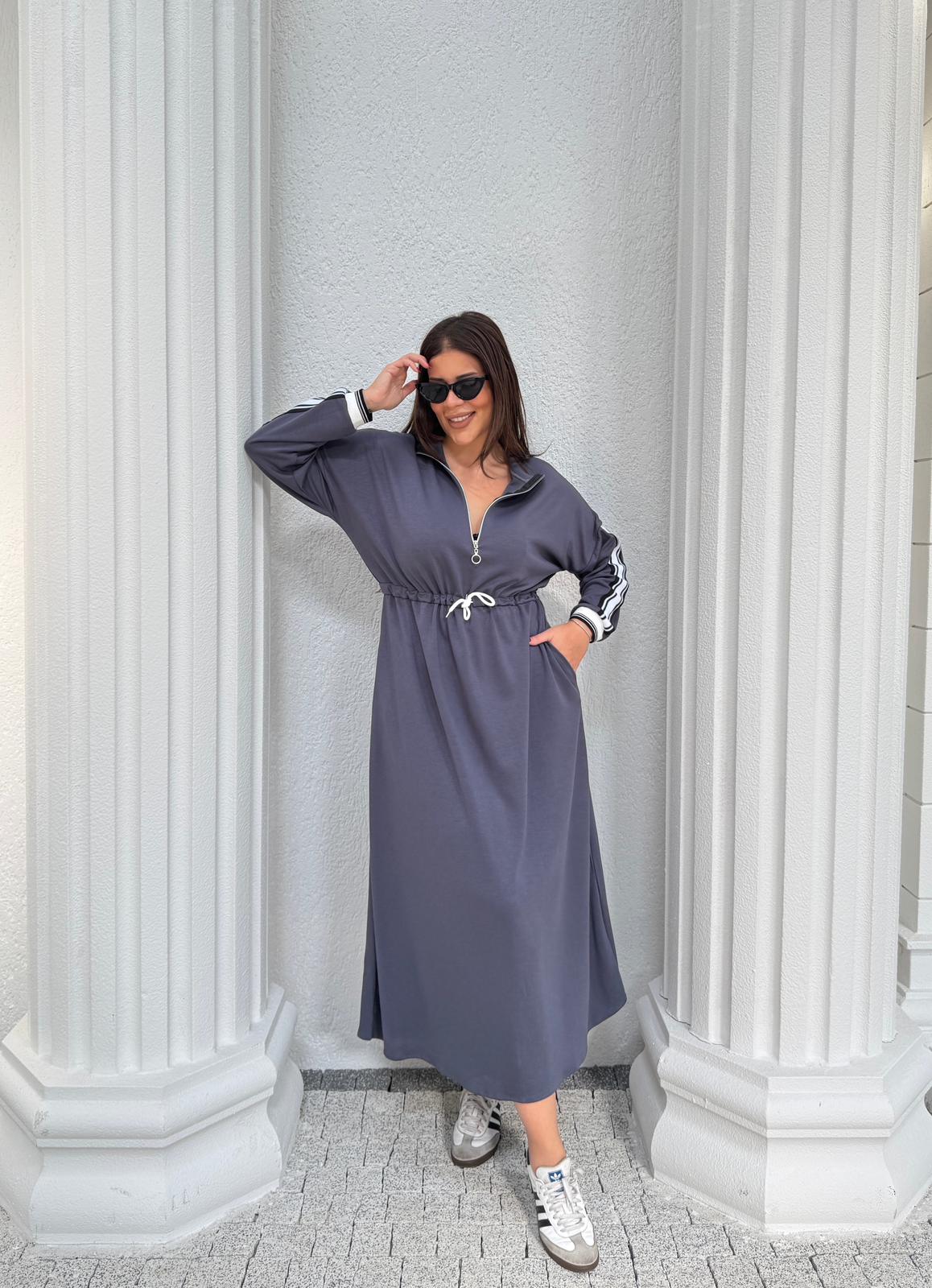 BELDEN BEYAZ İPLİ OYSH MODAL ELBİSE