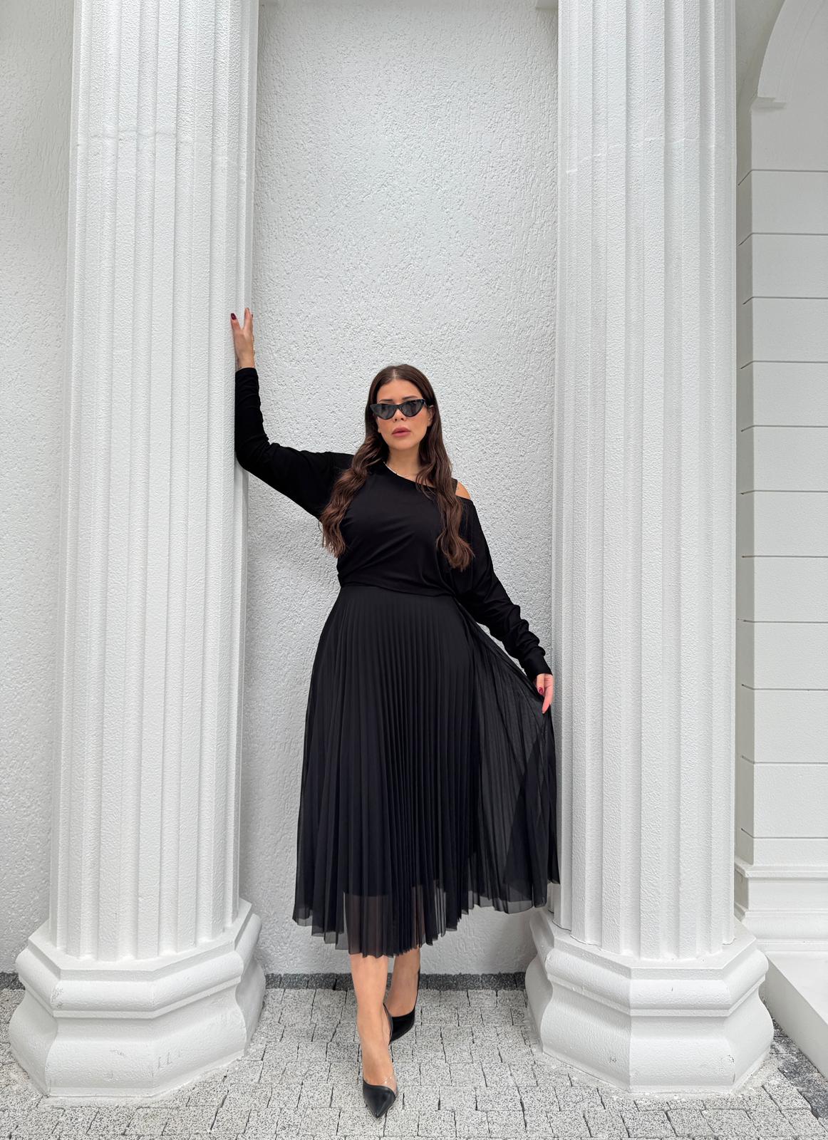 PLİSELİ İKİLİ ELBİSE