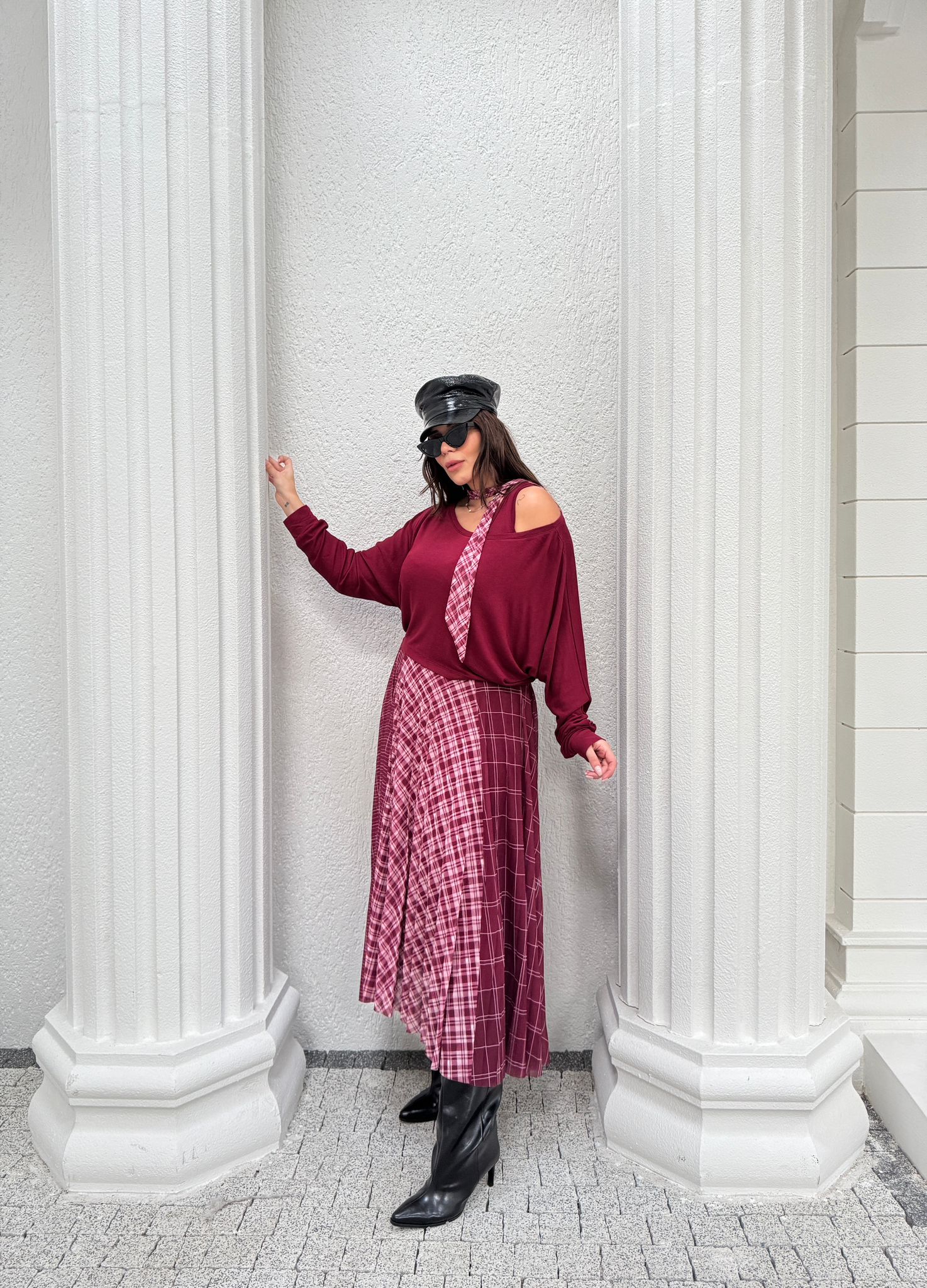 DESENLİ FULAR DETAY İKİLİ ELBİSE