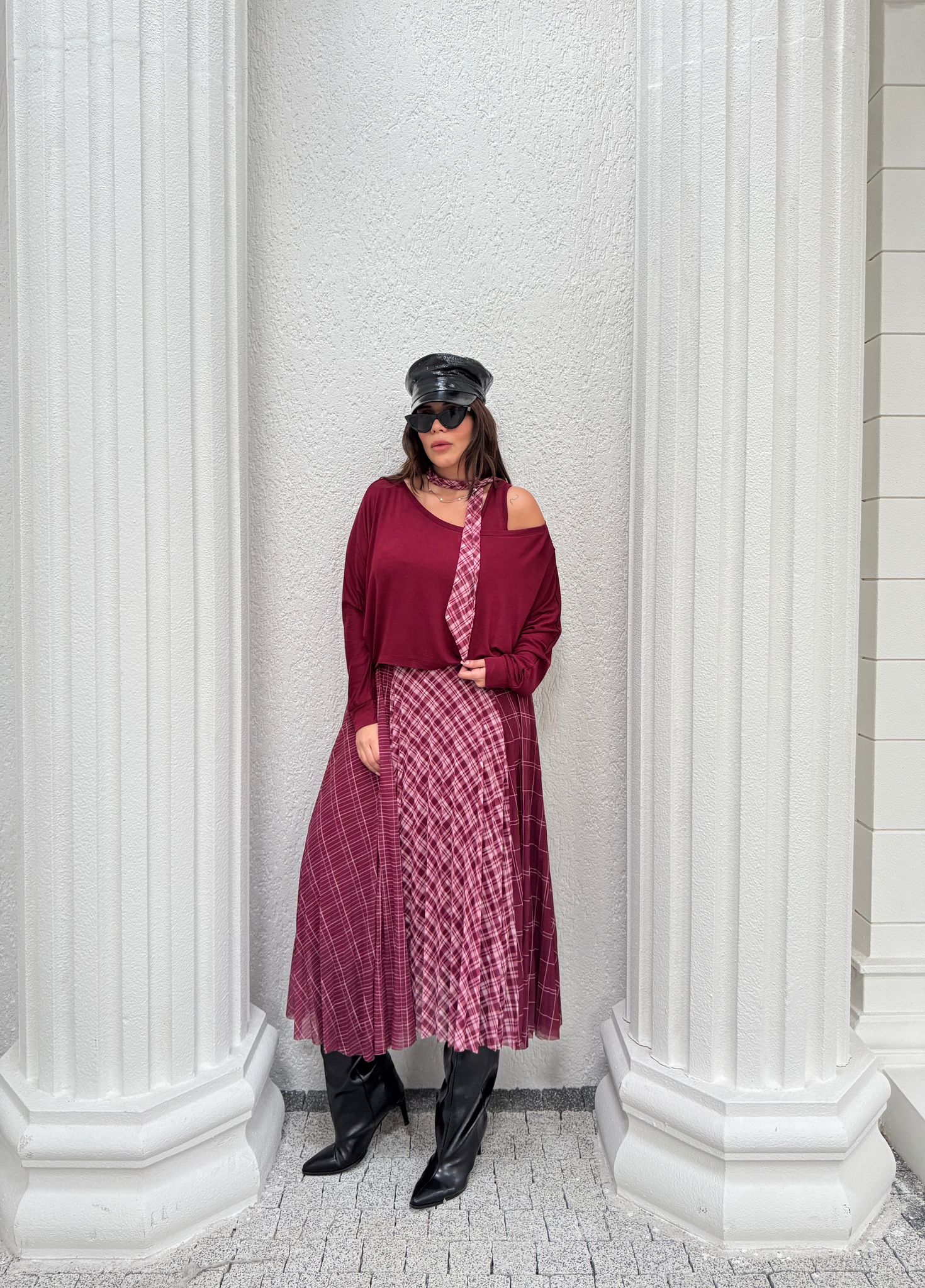 DESENLİ FULAR DETAY İKİLİ ELBİSE