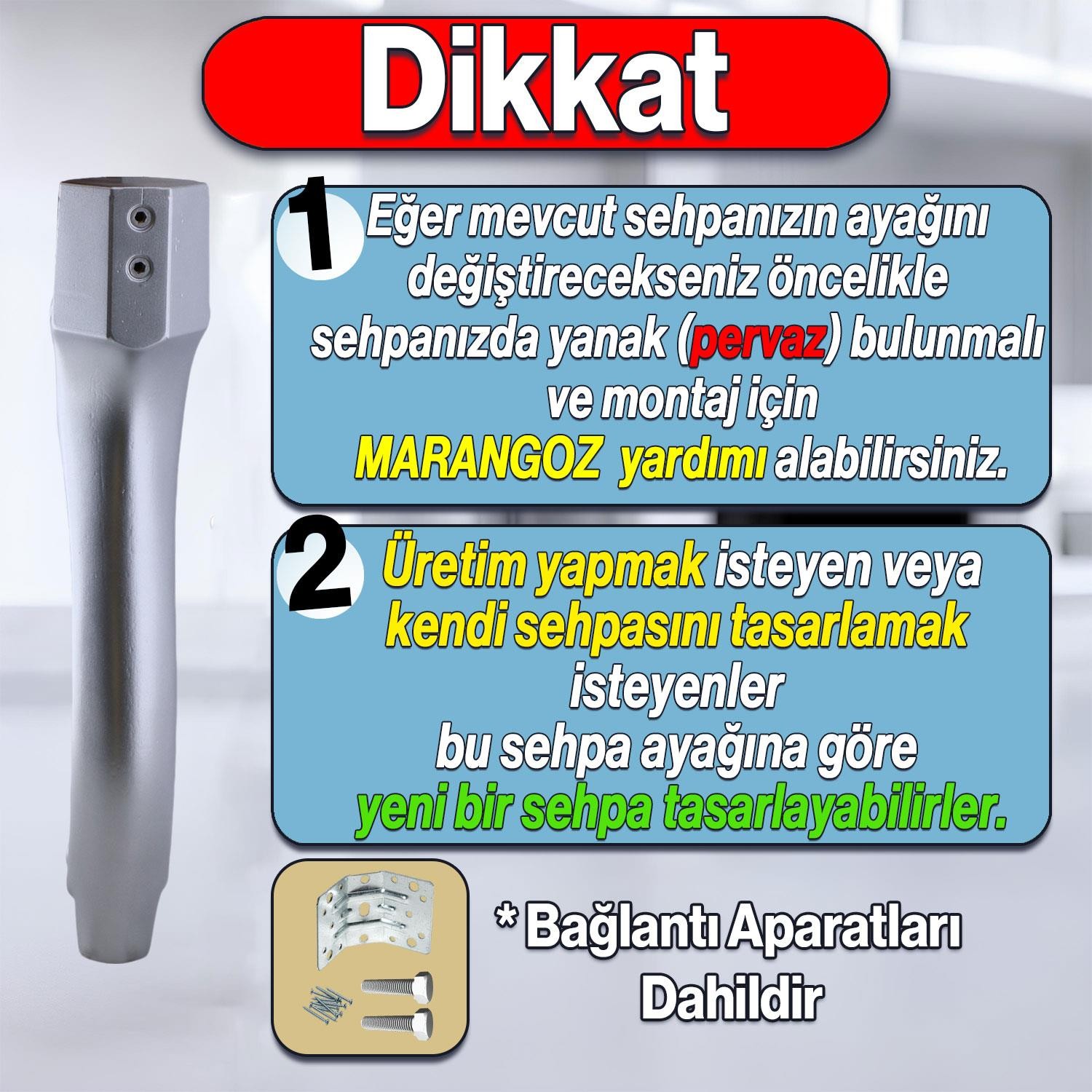 Erva Plastik 4 Adet Sehpa Ayağı 46 cm Gümüş Renk Orta Ayak Zigon Sehpa Mobilya Masa Ayakları Gri