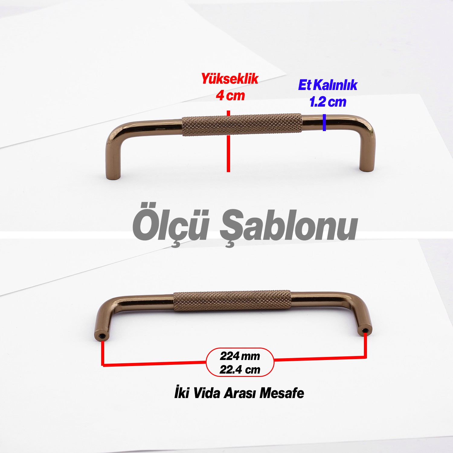 Tırtıklı Bronz Metal Kulp 224 mm 22.4 cm Mobilya Çekmece Dolap Dolabı Modern Kapak Kulpları