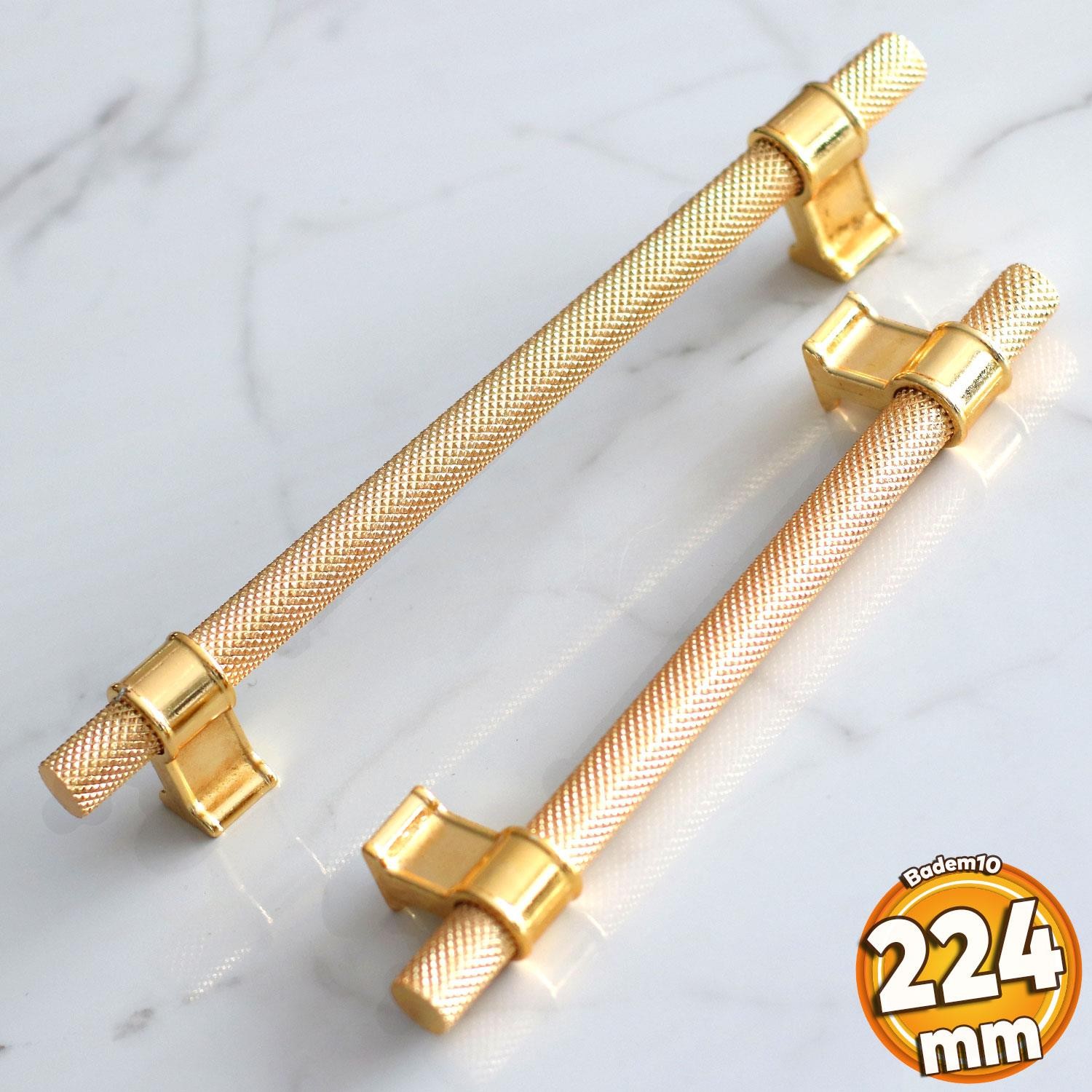 Hisar Altın Gold Metal Kulp 224 mm Tırtıklı Desen Çekmece Mutfak Mobilya Dolabı Dolap Kulpları Kulbu