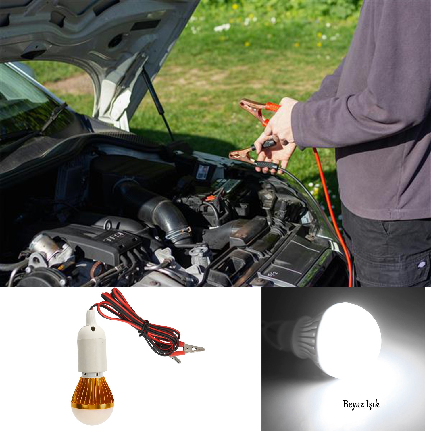 Akü Pensli 4 Metre Kablolu 12 V Tasarruflu Seyyar Led Ampul 5W Lamba Anahtarlı Aydınlatma Beyaz Işık