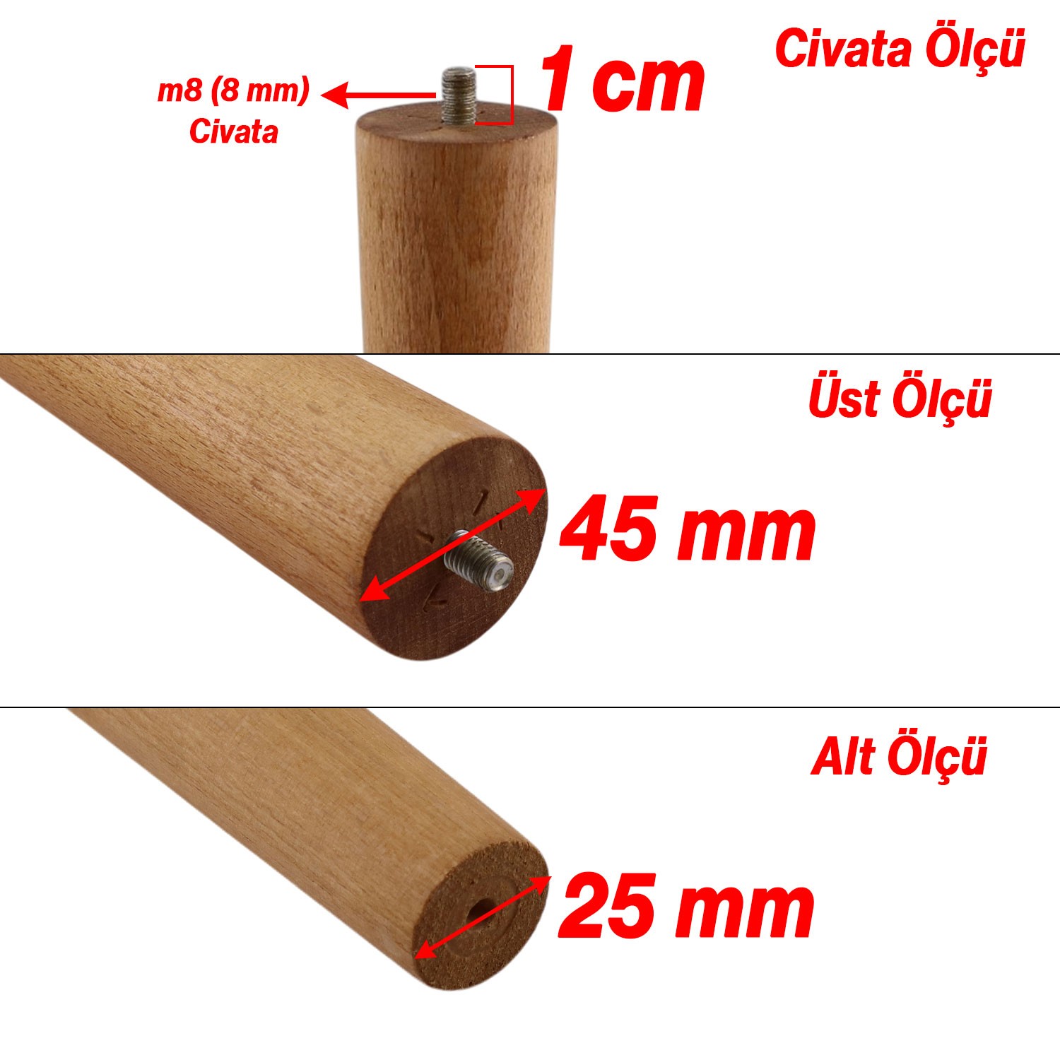 Kahverengi 45 cm 3’lü Sehpa Ayak Seti Boyalı Doğal Ahşap Bohem Silindir Mobilya Ayakları Sehpa Masa