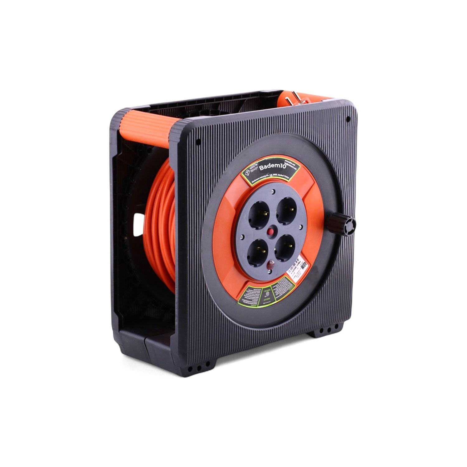 Kaset Tipi 3x1.5 mm² 35 Metre Makaralı Uzatma Kablosu CCA 4 Prizli Termal Korumalı Dayanıklı Plastik