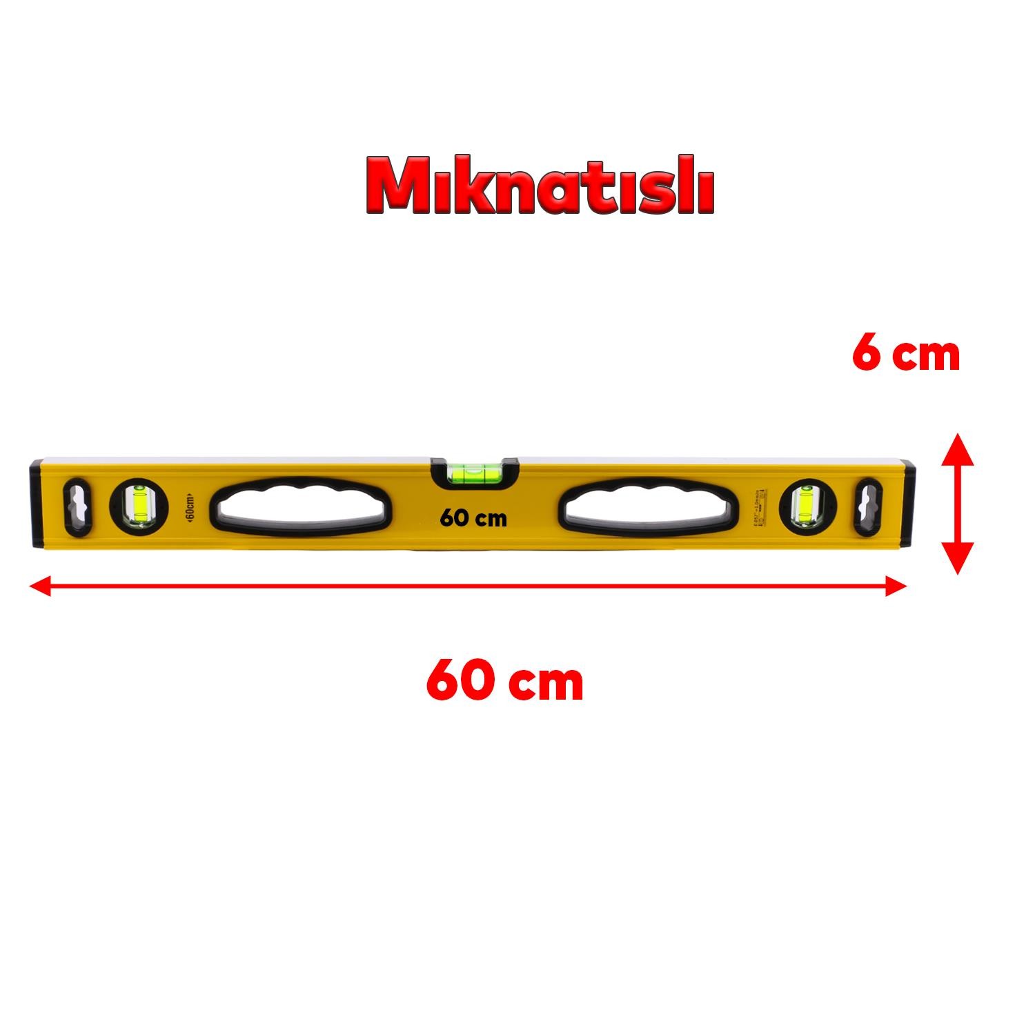 Mıknatıslı Aluminyum Su Terazisi 60 Cm Duvar Fayans Marangoz Mühendislik Ölçüm Eğim Ölçü Eğik Ölçme