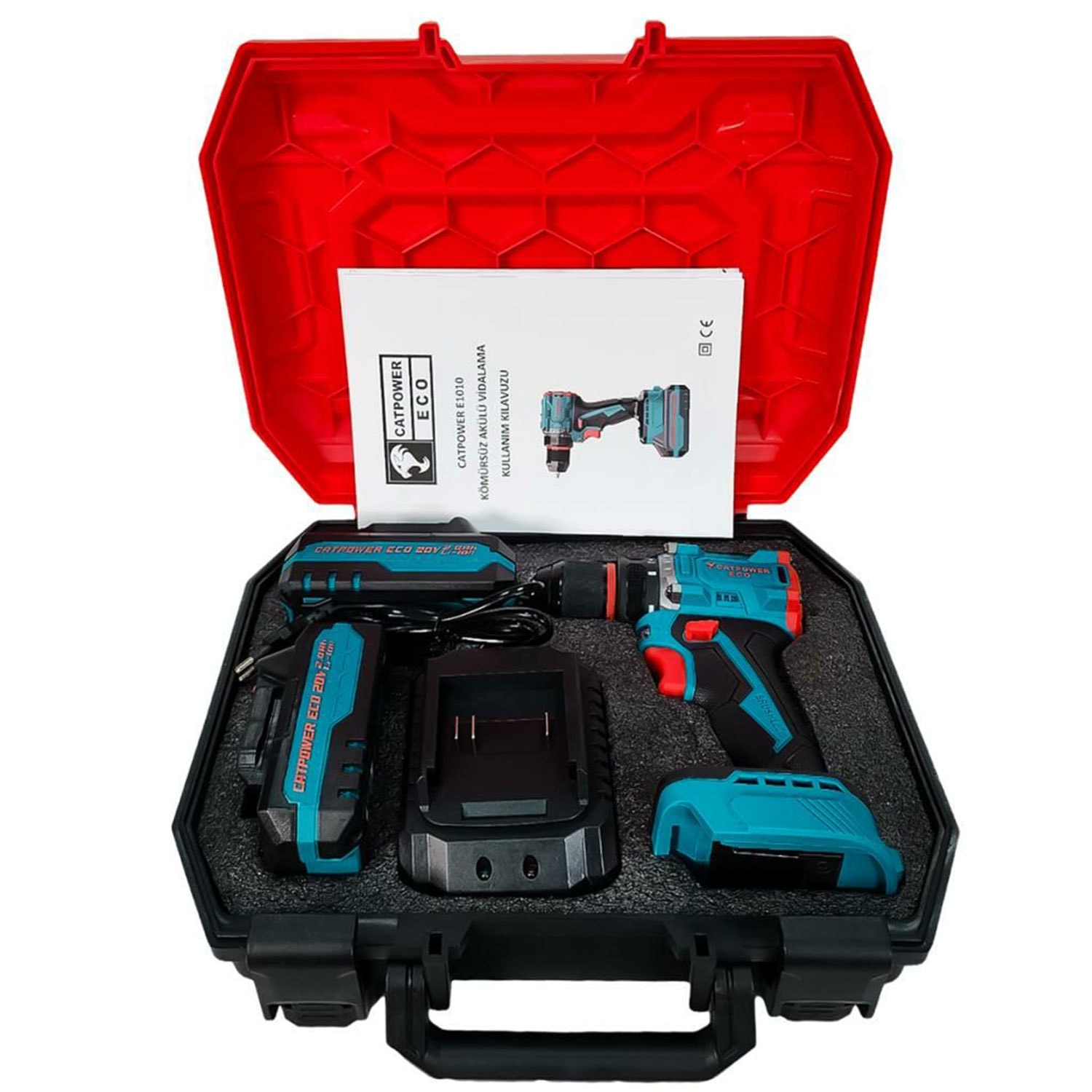 Catpower E1010 Çift Akü Çantalı Kömürsüz Li-ion 20V 2.0Ah Profesyonel Matkap Güçlü Vidalama Seti