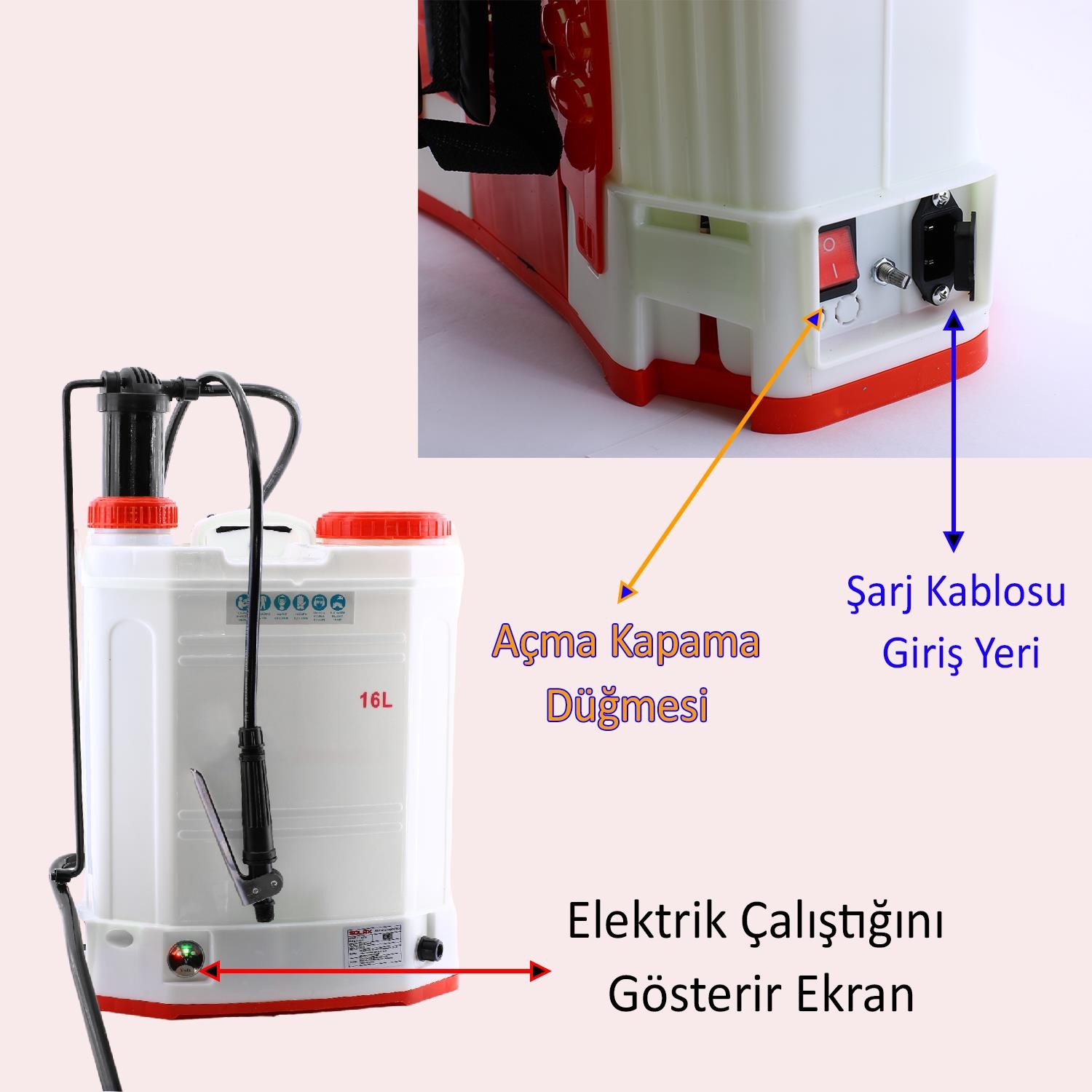 Şarjlı İlaçlama Pompası 16 Lt Elektrikli veya Manuel Mekanik Ağaç Dal Bağ Bahçe Bitki Pülverizatör