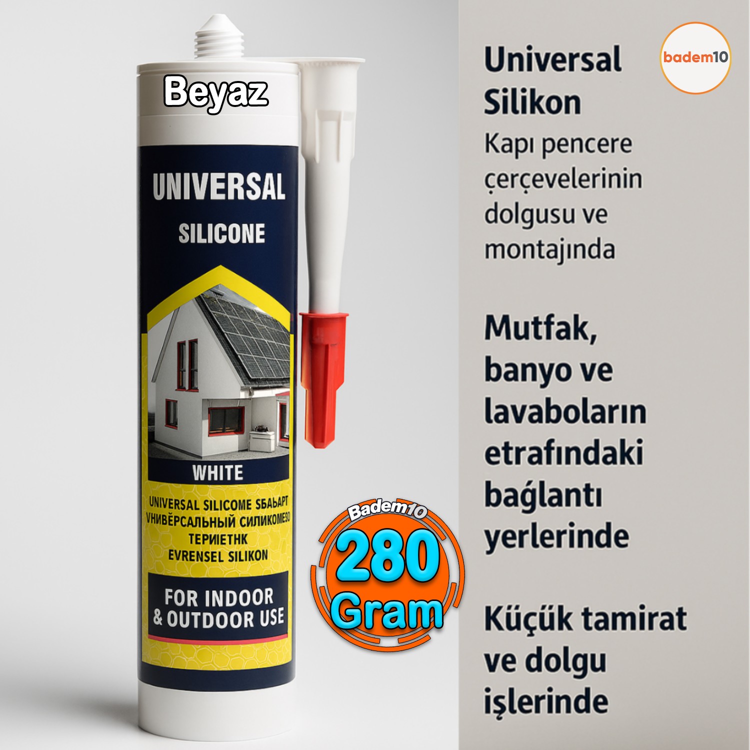 Genel Amaçlı Beyaz Universal Silikon 280 ml İç Dış Mekan Kapı Pencere Uygun Su Geçirmez Sızdırmazlık