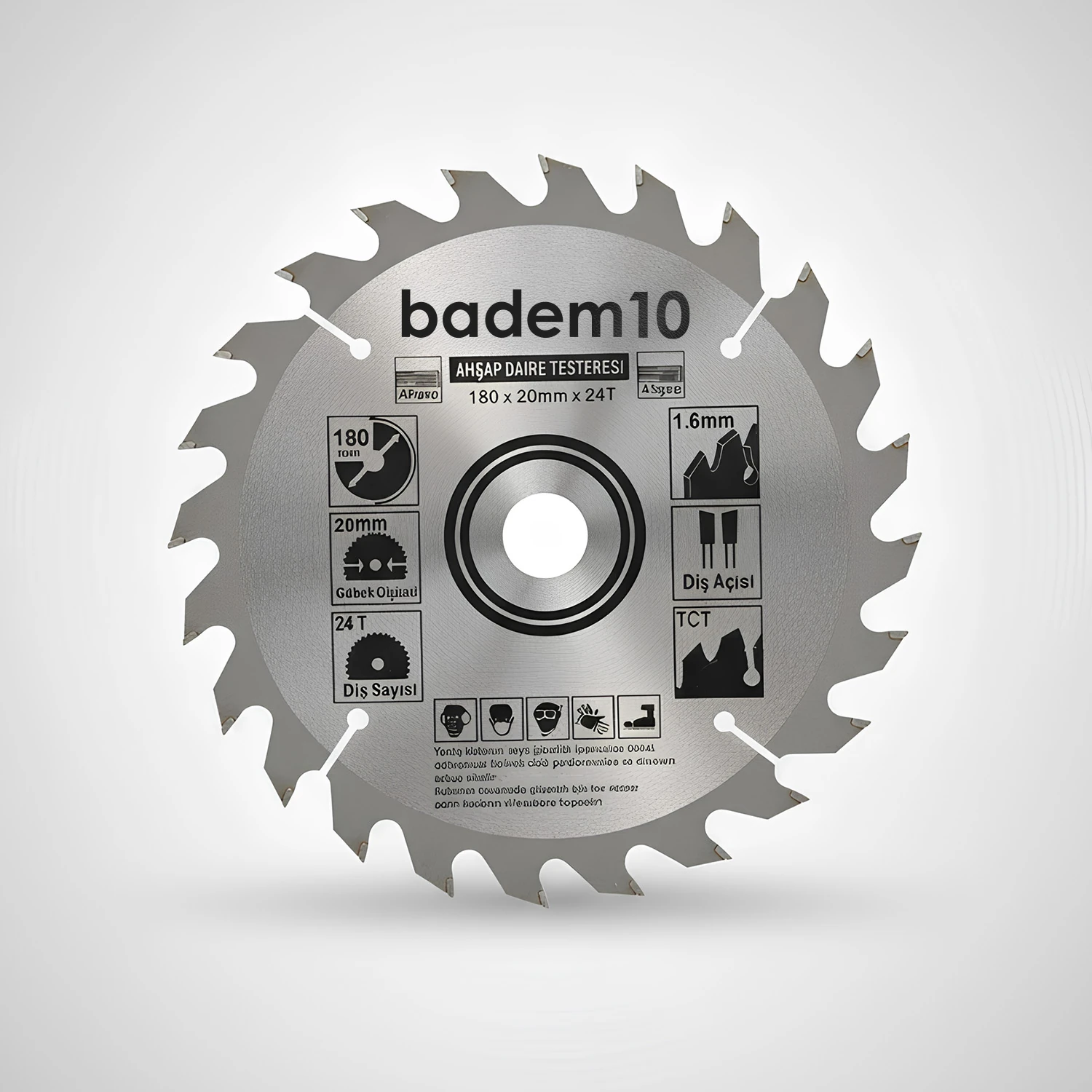 Metalik Gri Dayanıklı TCT 180mm 20mm 24T Sunta Ahşap Medefe Daire Testere Bıçağı