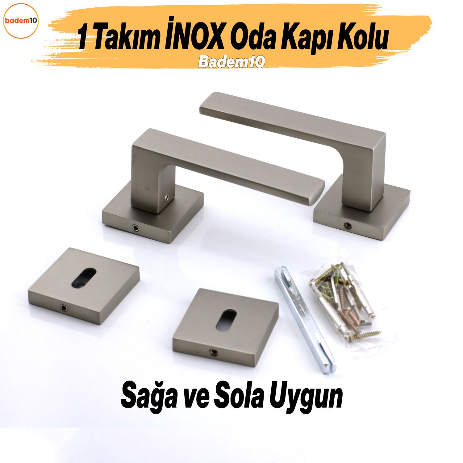 Paytak İNOX Oda Kapı Kolu Kare Rozetli Sağa Sola Uygun İç Dış Ev Oda Kapısı Kilitlenebilir 1 Takım