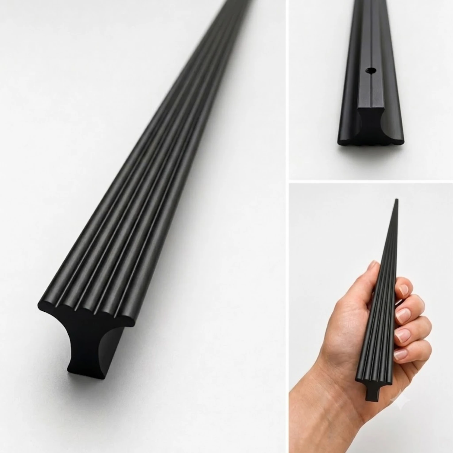 Özen (1 Adet) Mat Siyah 512 mm Çizgili Metal Modern Mobilya Dolap