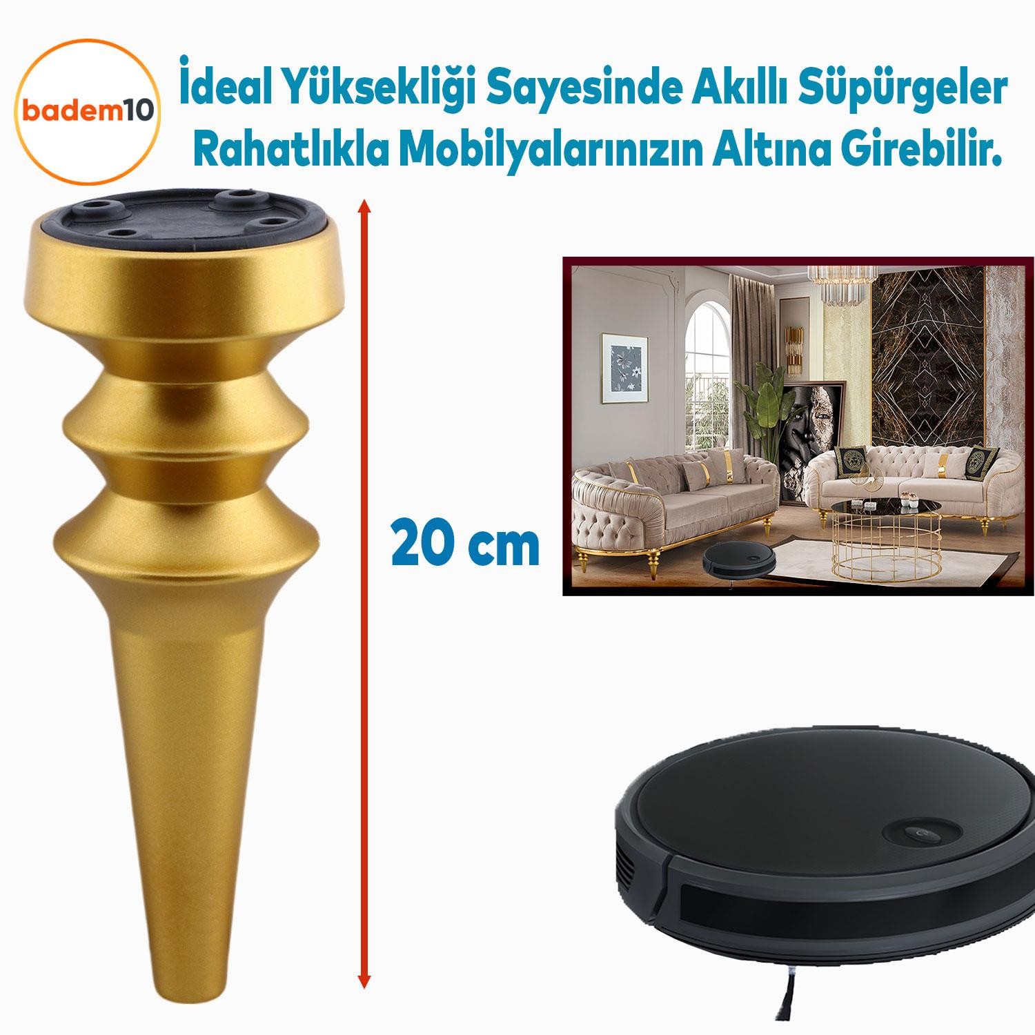 Oliva Mat Altın 20 cm Mobilya Kanepe Koltuk Tv Ünitesi Konsol Yükseltme Ayağı Ayakları 4 Adet