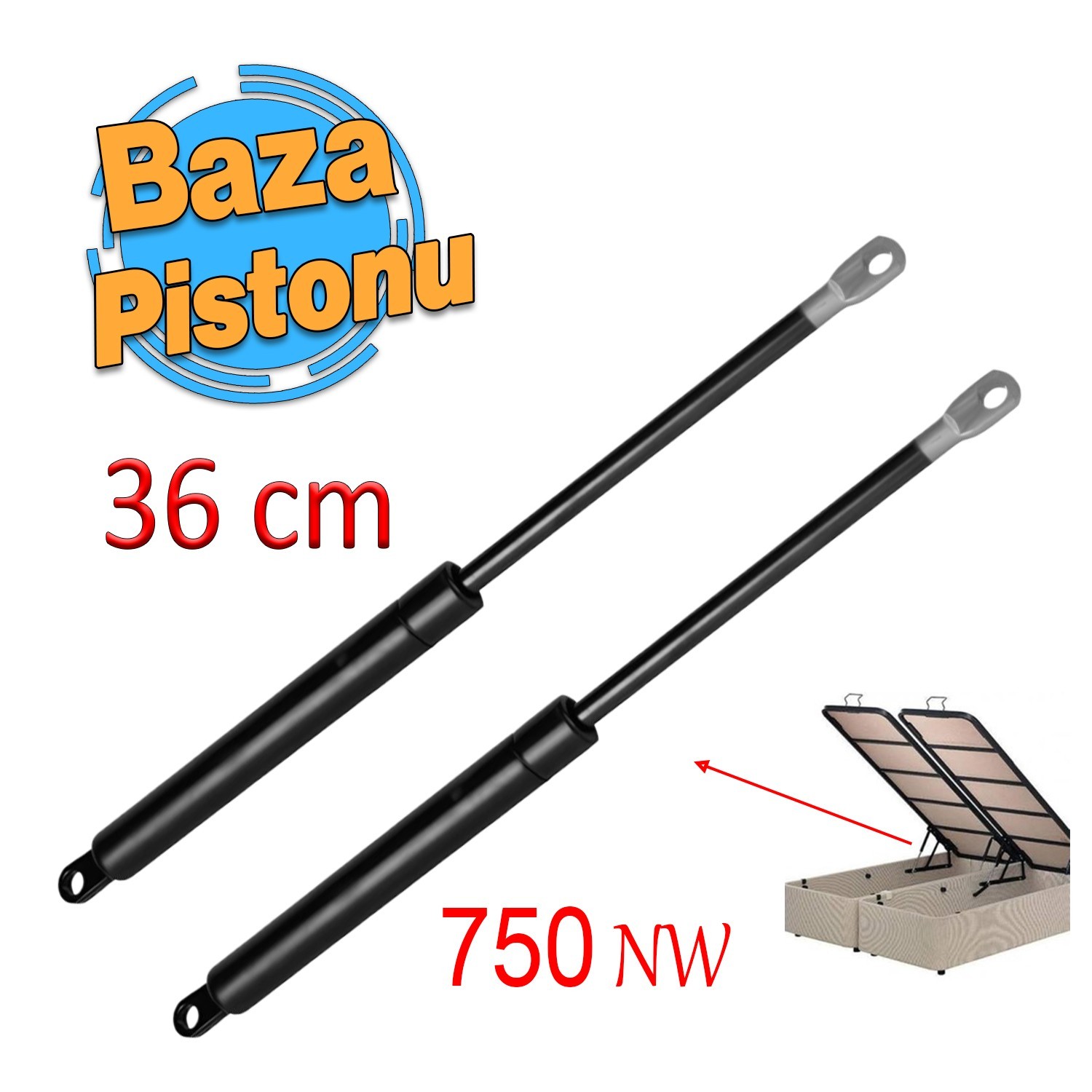 Baza Makası Gazlı Amartisör Pistonu 750 Newton 36 cm Baza Üst Kapak Kaldırma Mekanizması 2 Adet