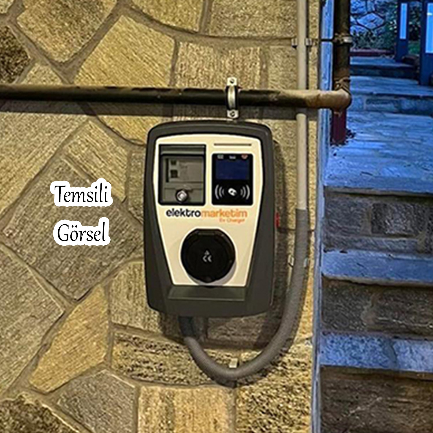Elektrikli Wallbox Araç Şarj İstasyonu EMEV 22 kW 3 Faz Type-2 Soket Duvar Tip Mobil Uygulama RFID