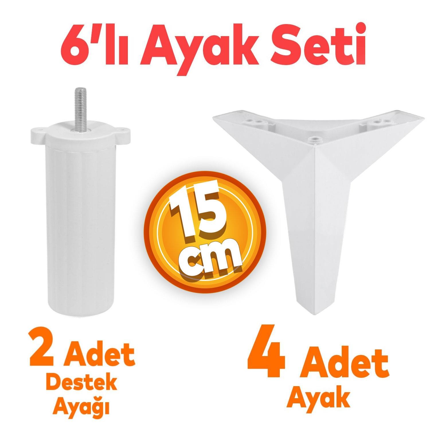 Kale 6'lı Set Mobilya TV Ünitesi Çekyat Koltuk Kanepe Destek Ayağı 15 cm Beyaz Baza Ayak M8 Civatalı