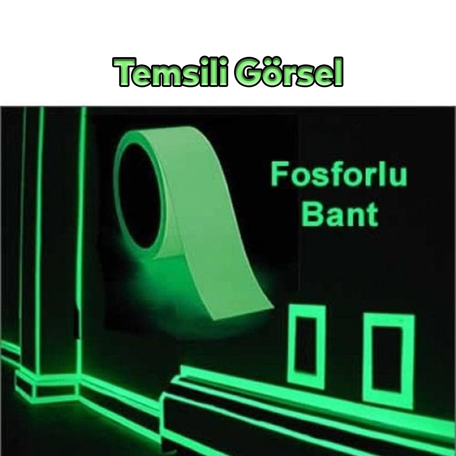 Reflektörlü Fotolümen Gece Parlayan En: 5 Cm 5 Metre Yeşil Fosforlu Reflektif Şerit Bant Ikaz Bandı