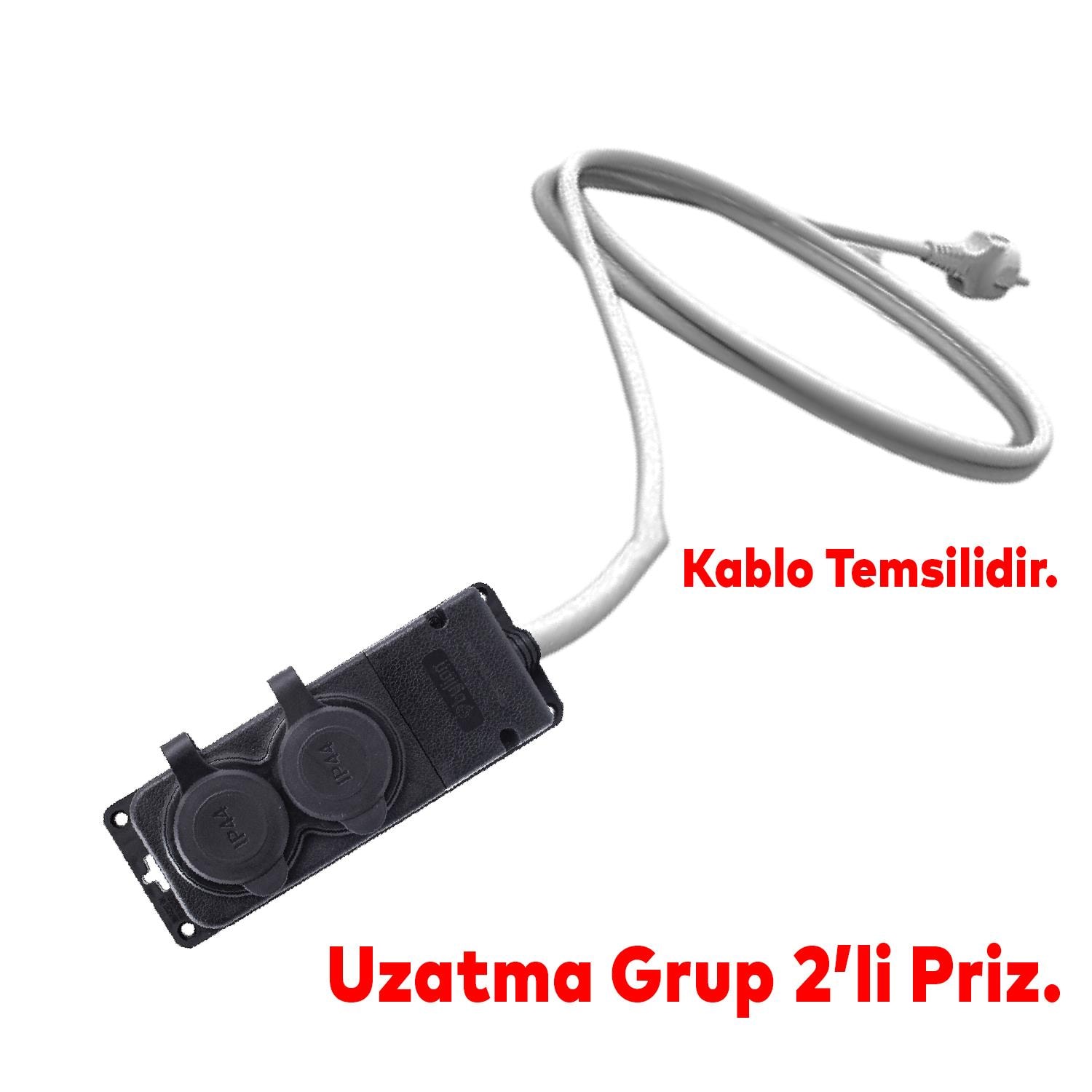 Bylion Sağlam Monofaze Kauçuklu Kablo Bahçe Çoğaltıcı Dış Mekan Korunaklı Priz Kapaklı Siyah Grup 2'li
