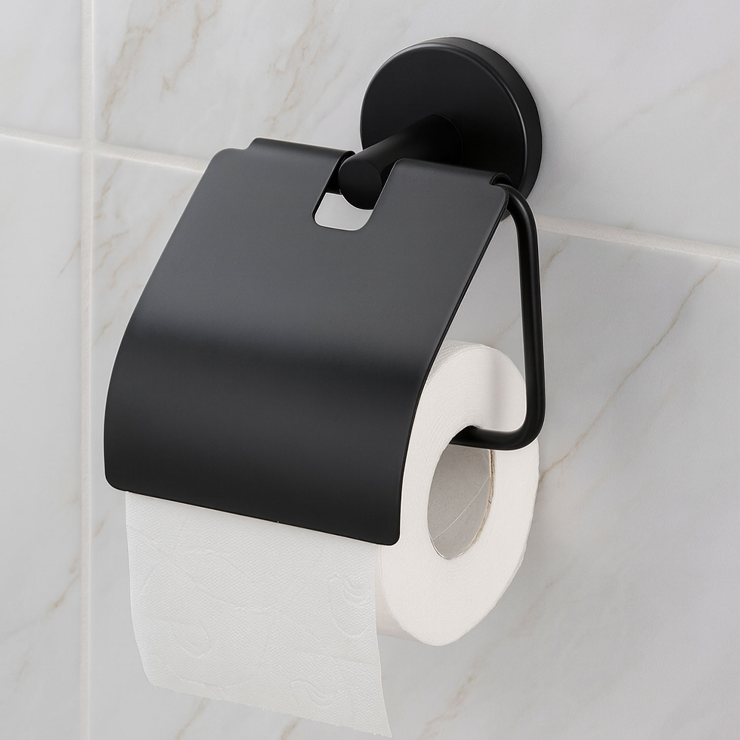 Siyah Kapaklı Metal WC Kağıtlık Duvar Tipi Paslanmaz Tuvalet Kağıt Aparatı Dayanıklı Banyo Aksesuarı