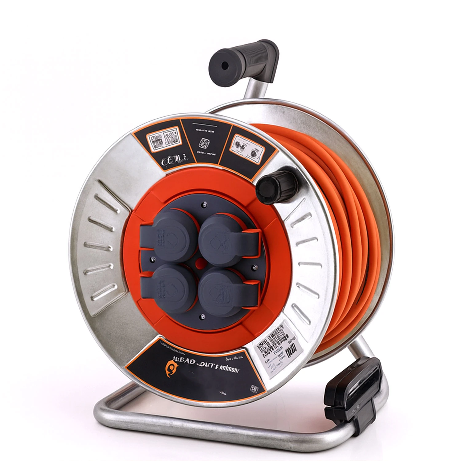 Metal Makaralı Uzatma Kablosu % 100 BAKIR 40 Metre 3x2.5 mm Termal Sigortalı Seyyar Kapaklı 4 Prizli