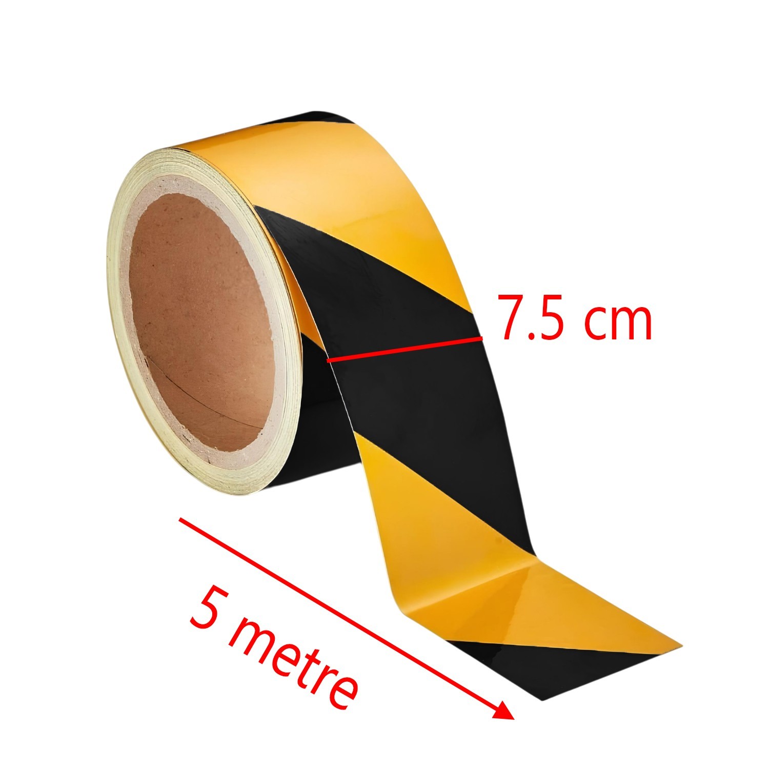 Yapışkanlı Sarı Siyah 5 Mt İşaretli Yönlendirme Reflektörlü Reflektif Şerit Bant 7.5 cm İkaz Bandı