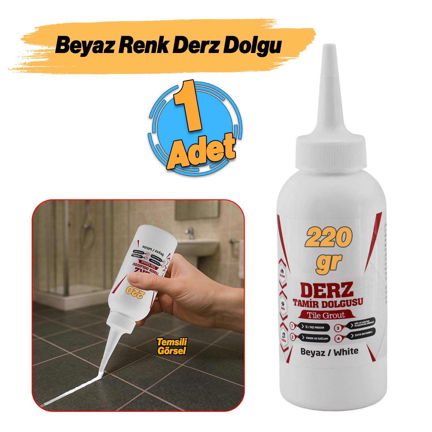 Beyaz Renk (220 Gr) Hazır Derz Dolgu Fayans Seramik Mermer Yer Zemin için Tamir Yenileme Dolgusu 