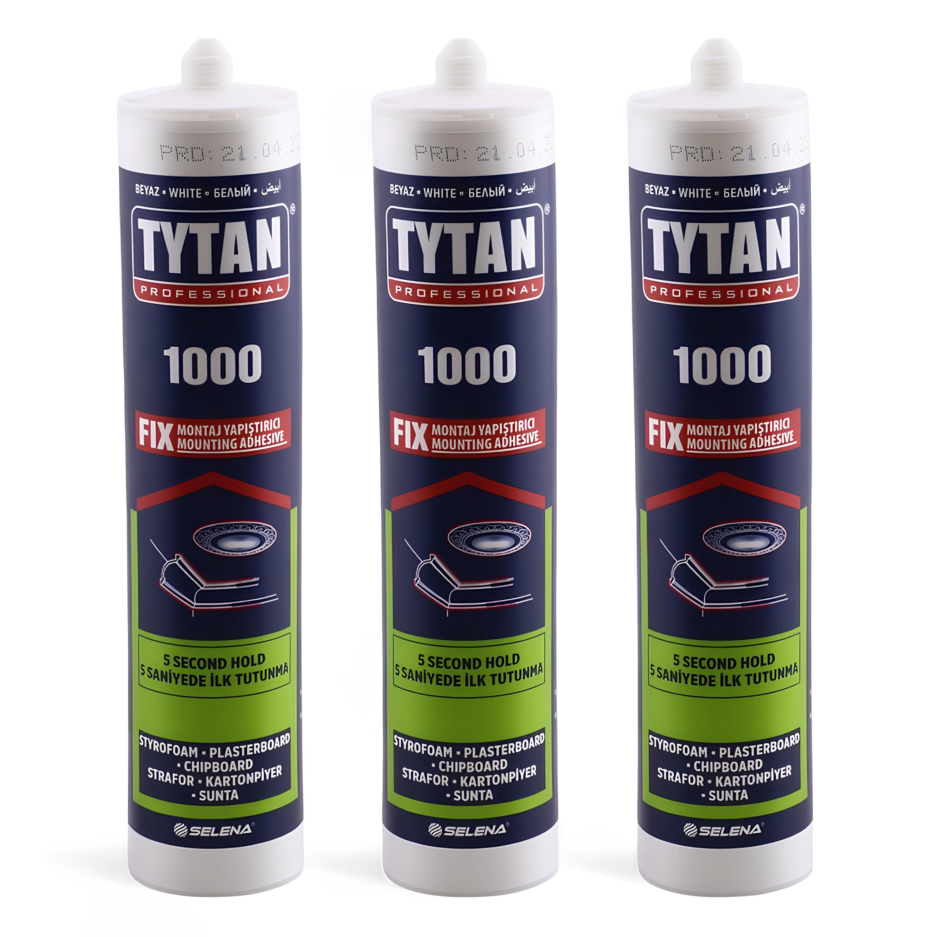 Tytan Fix Çok Amaçlı Güçlü Montaj Yapıştırıcı 3'lü 310 ml Beyaz Ahşap Beton Fayans Cam Mermer Yapış