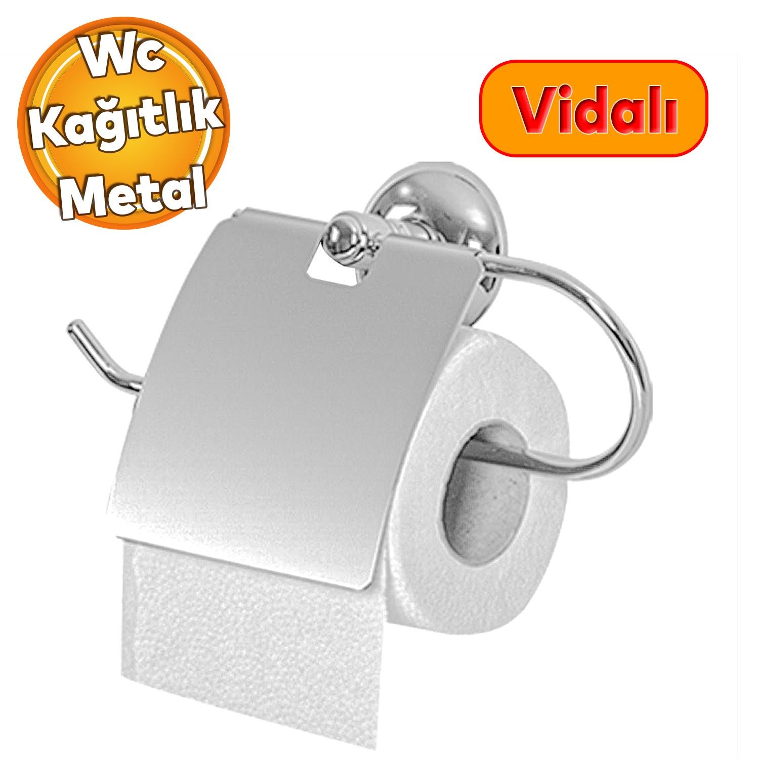 Krom Metal Sağlam Aparat Vidalı Lavabo Banyo Wc Bez Havlu Çatal Askı Tuvalet Kağıtlık 3'lü Set
