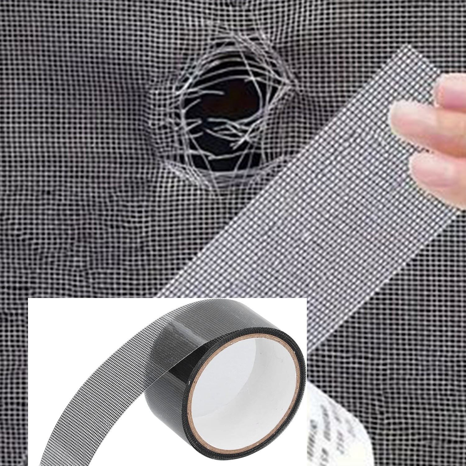 48 mm x 2 Metre Yapışkanlı Sineklik Tülü Tamir Bandı Yırtık Kopmuş Delik Fiber Tül Yapıştırma Gri