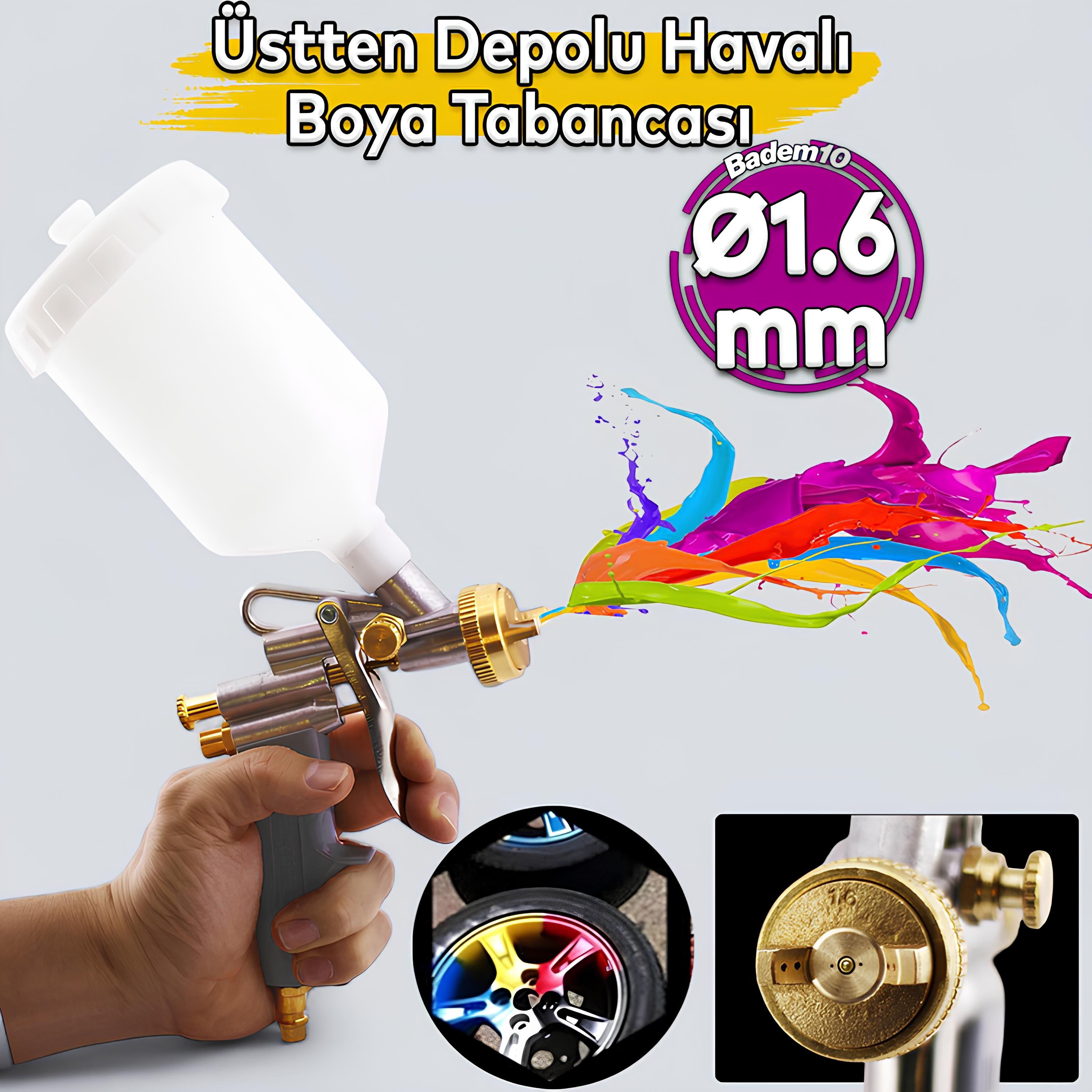 1.6 mm Havalı Boya Püskürtme Tabancası Üstten Depolu 600 ml Uçlu Metal Ahşap Plastik Yüzey Boyama