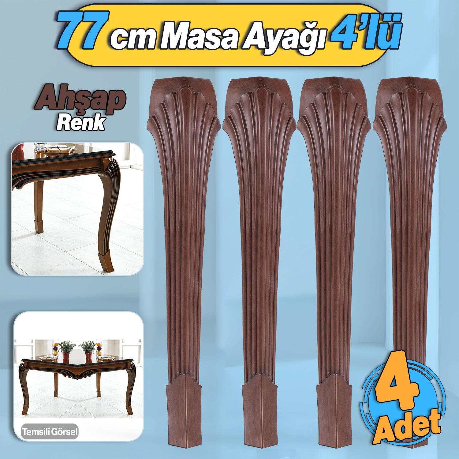 4 Adet Sütun Masa Dresuar Ayağı 77 cm Plastik Ahşap Desenli Mutfak Yemek Masası Mobilya Ayakları