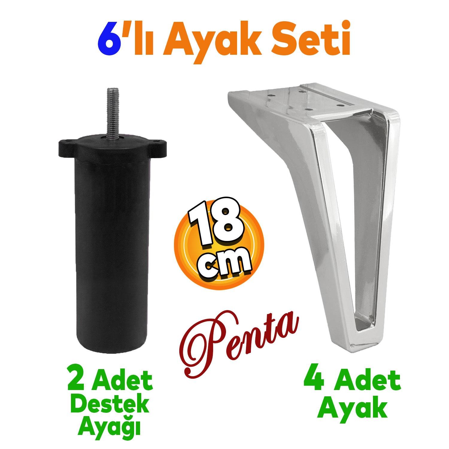 Penta 6'lı Set Mobilya TV Ünitesi Çekyat Koltuk Kanepe Destek Ayağı 18 cm Krom Ayak M8 Civatalı