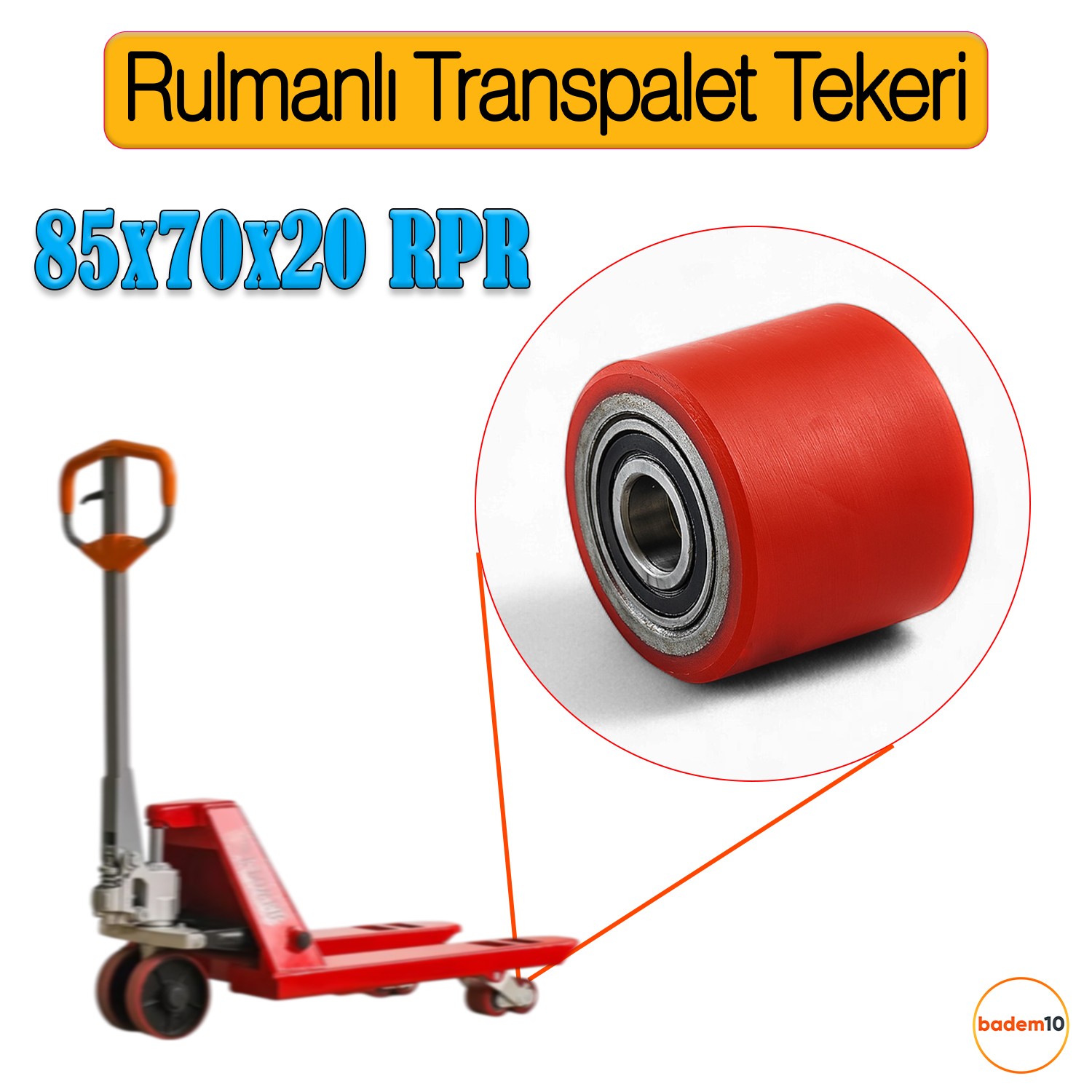 85x70x20 mm Transpalet Tekeri RPR Rulmanlı Bilyalı Kırmızı Tekerlek Palet Taşıma Arabası Tekeri