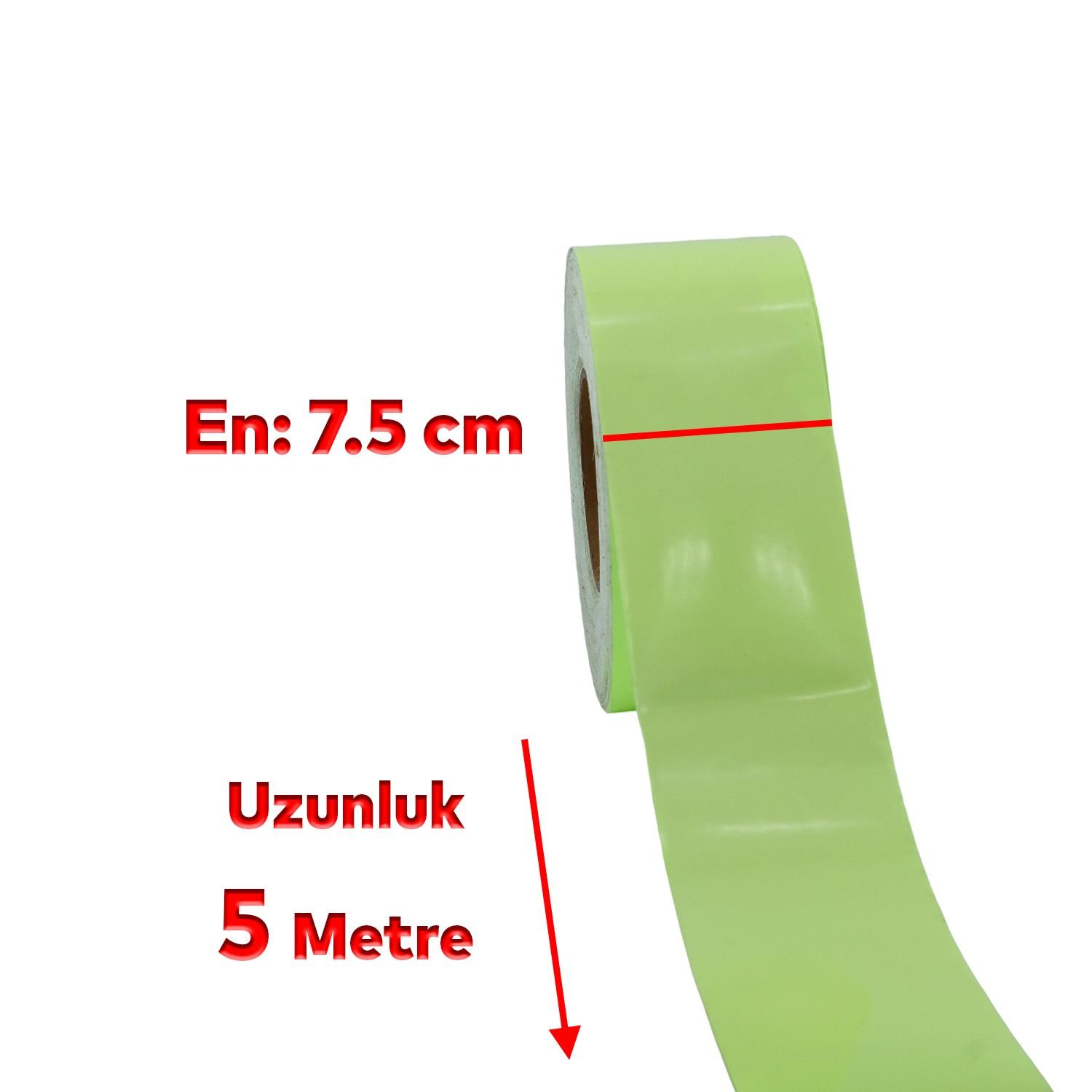 Fotolümen Gece Parlayan 7.5 cm Yeşil Reflektörlü Fosforlu Reflektif Düz Şerit Bant 5 Mt İkaz Bandı