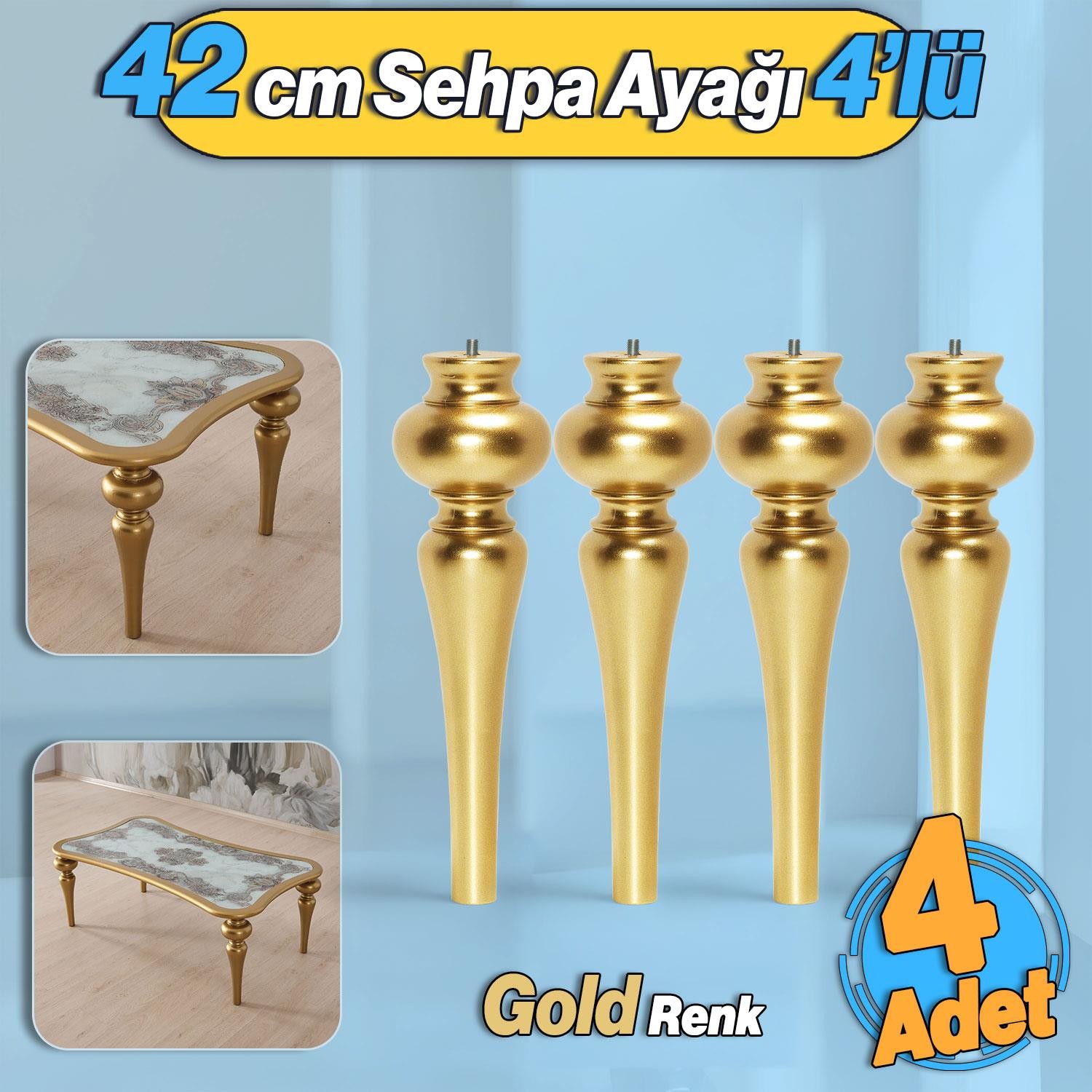 Damla Plastik 4 Adet Sehpa Ayağı 42 cm Gold Altın Orta Sehpası Ayak Zigon Sehpa Mobilya Ayakları