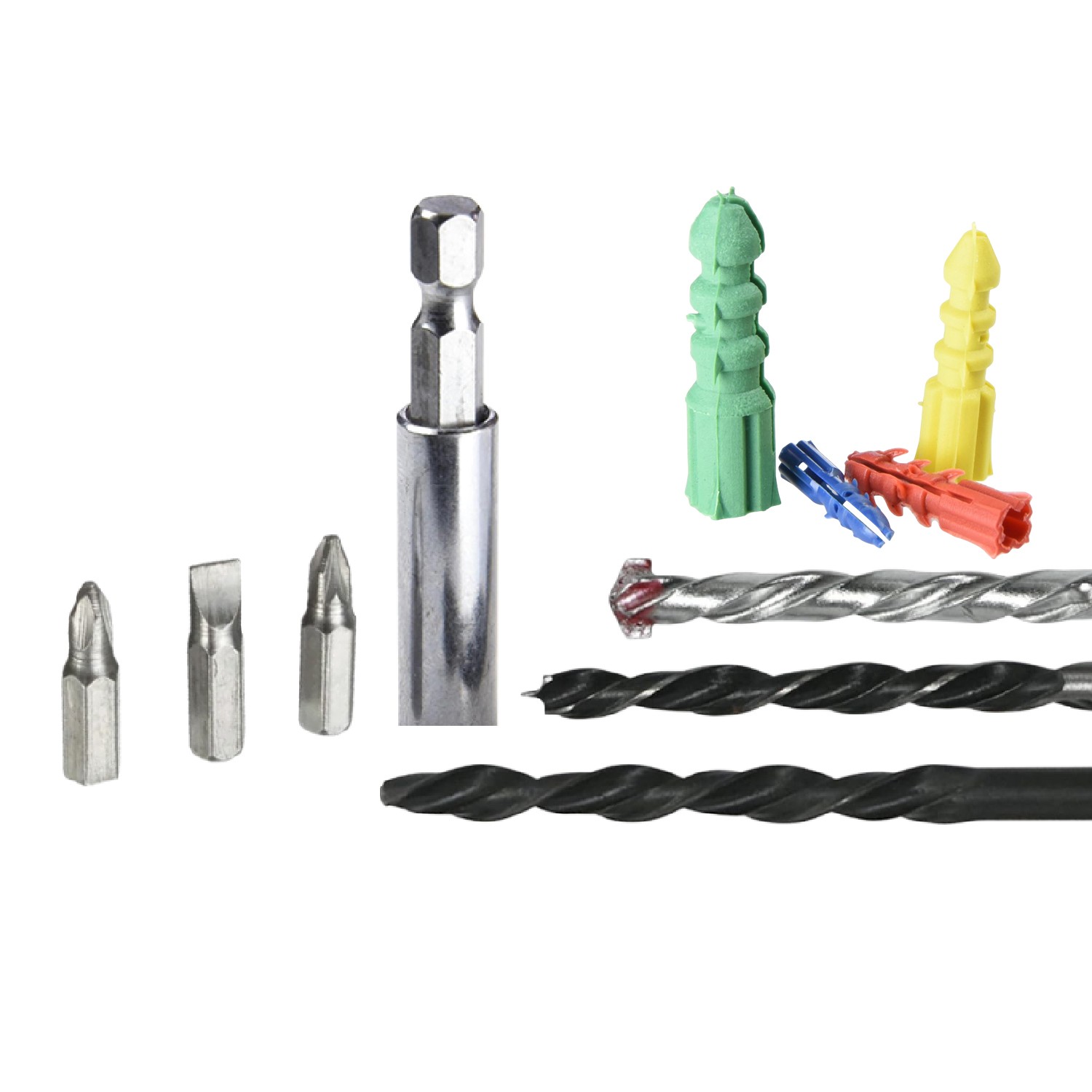 Matkap Ucu Set Duvar Metal Ahşap 17'li Delme 4 Çeşit Dübel 6 Farklı Yıldız Düz Bits Uç Organizer