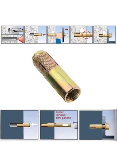 Çakma Çelik Dübel İç Dişli M10x40 mm Raf İskele Montaj Bağlantı Monte Asma Aparatı 8 Adet