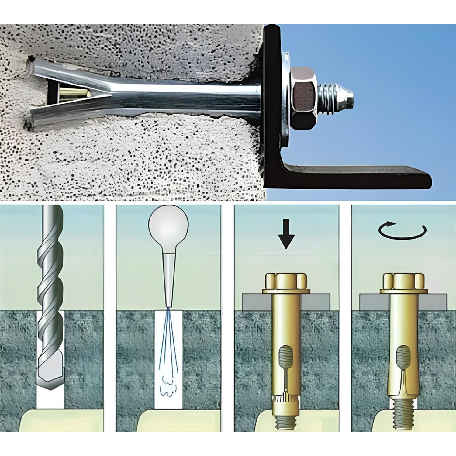 Gömlekli (8 Adet) Çakma Çelik Dübel M8x55 mm Raf Montaj Bağlantı Zemin Monte Tavan Beton Asma Aparat