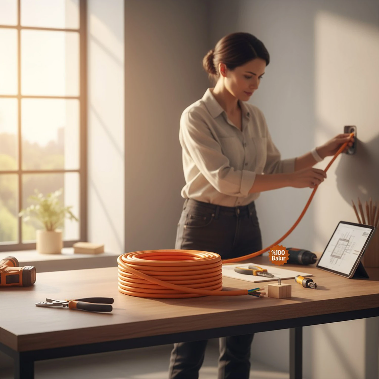 %100 Bakır 3x2.5 mm Seyyar 10 Metre Uzatma Kablosu Çok Telli Elektrik Kontrol Kalem Dişi Erkek Fiş